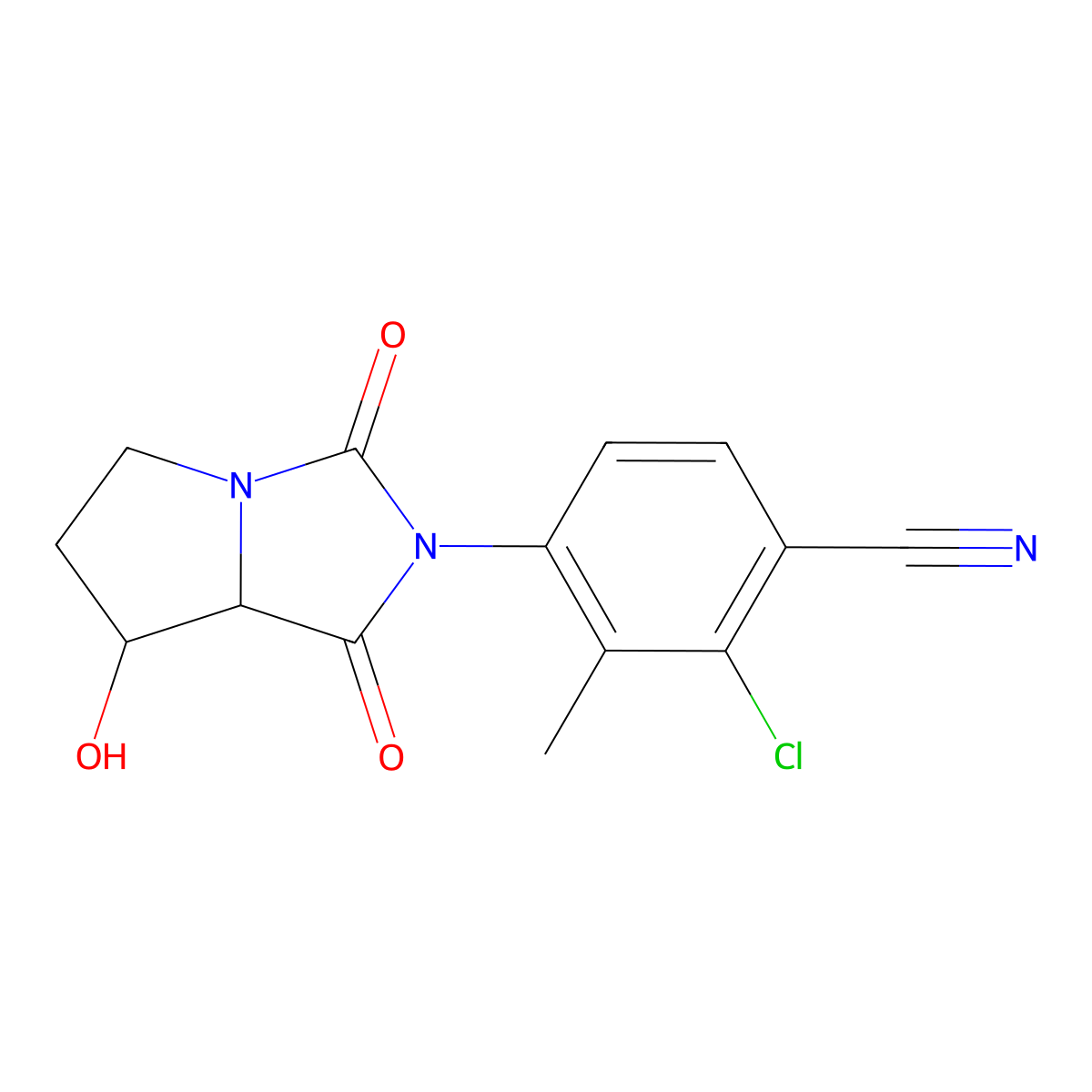 2-Chloro-3-methyl-4-((7R,7aS)-tetrahydro-7-hydroxy-1,3-dioxo-1H-pyrrolo(1,2-c)imidazol-2(3H)-yl)benzonitrile molecular structure, CAS 627530-84-1