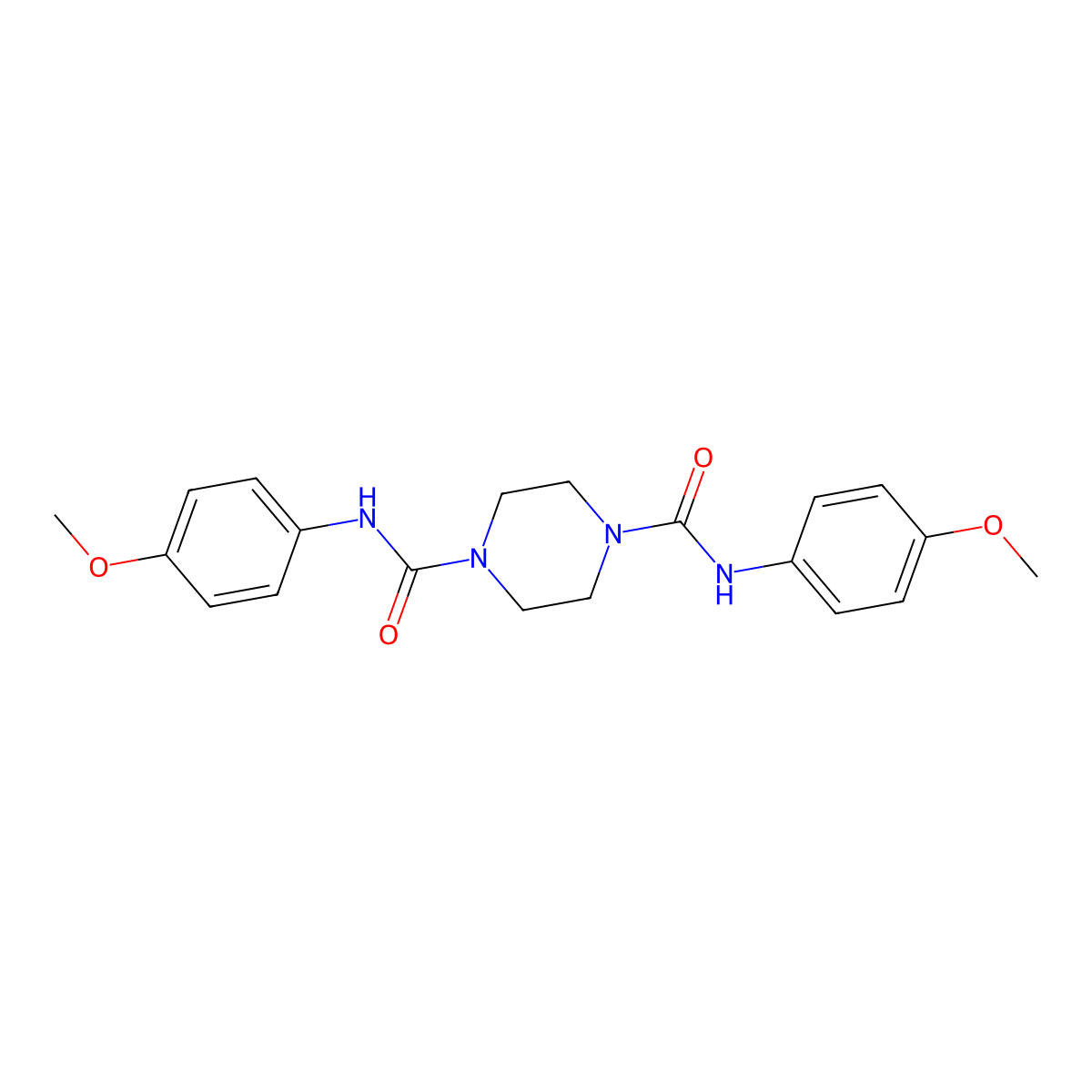 1-N,4-N-bis(4-methoxyphenyl)piperazine-1,4-dicarboxamide molecular structure, CAS 6276-41-1