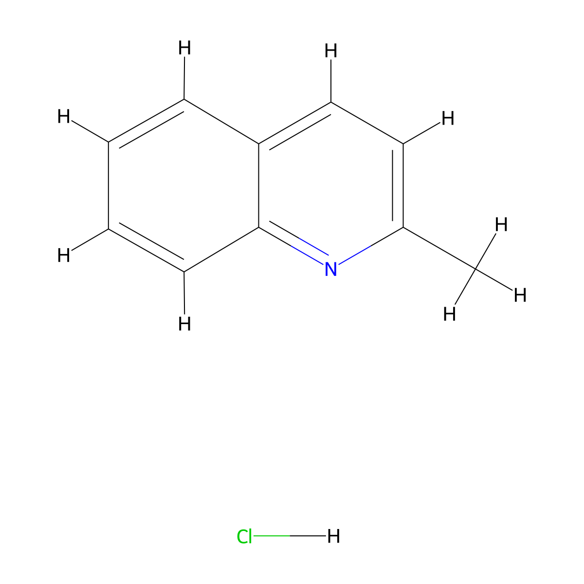 Quinoline, 2-methyl-, hydrochloride (1:1) molecular structure, CAS 62763-89-7