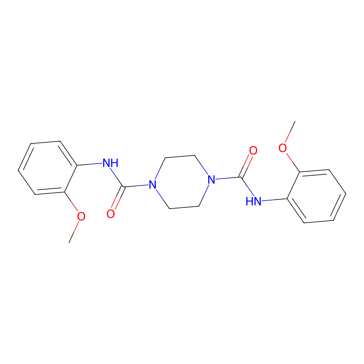 N,N'-bis(2-methoxyphenyl)piperazine-1,4-dicarboxamide molecular structure, CAS 6277-07-2