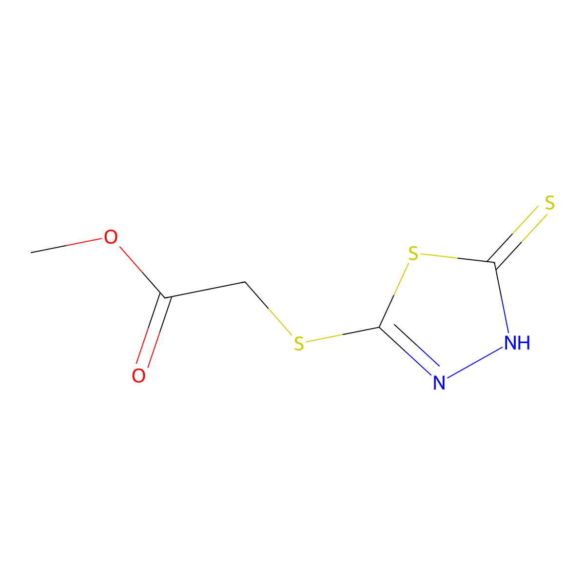 Methyl 2-[(5-sulfanyl-1,3,4-thiadiazol-2-yl)sulfanyl]acetate molecular structure, CAS 62770-08-5
