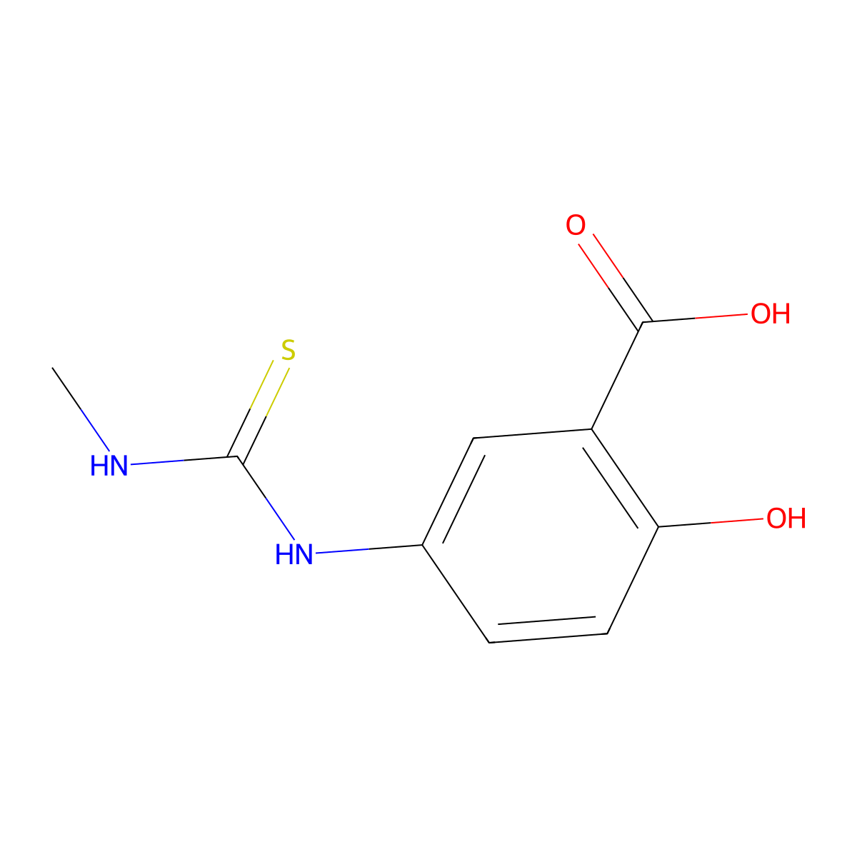 Benzoic acid, 2-hydroxy-5-[[(methylamino)thioxomethyl]amino]- molecular structure, CAS 62773-58-4