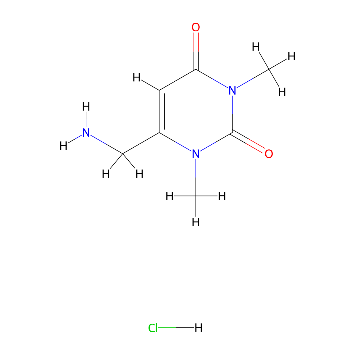 6-(Aminomethyl)-1,3-dimethyl-1,2,3,4-tetrahydropyrimidine-2,4-dione hydrochloride molecular structure, CAS 62776-20-9