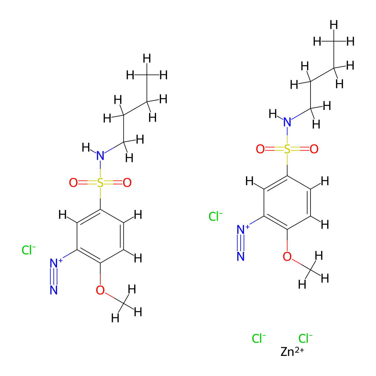 Benzenediazonium, 5-[(butylamino)sulfonyl]-2-methoxy-, (T-4)-tetrachlorozincate(2-) (2:1) molecular structure, CAS 62778-15-8
