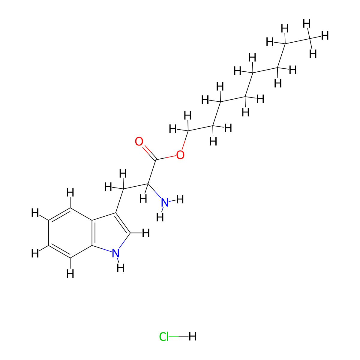 Octyl 2-amino-3-(1H-indol-3-yl)propanoate hydrochloride molecular structure, CAS 6278-90-6
