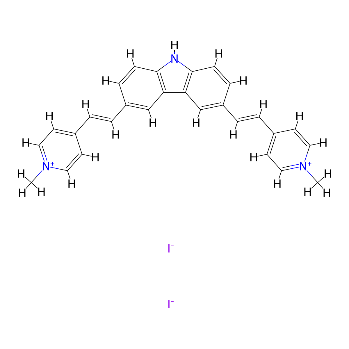 3,6-bis[(E)-2-(1-methylpyridin-1-ium-4-yl)ethenyl]-9H-carbazole;diiodide molecular structure, CAS 627810-06-4