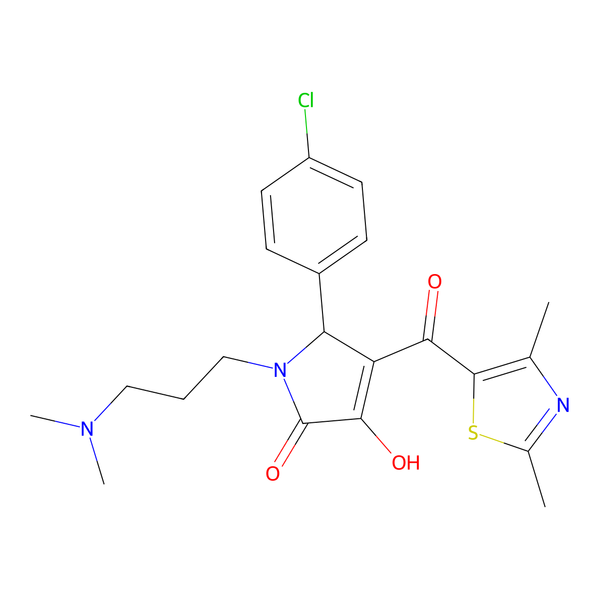 5-(4-chlorophenyl)-1-(3-(dimethylamino)propyl)-4-(2,4-dimethylthiazole-5-carbonyl)-3-hydroxy-1H-pyrrol-2(5H)-one molecular structure, CAS 627815-42-3