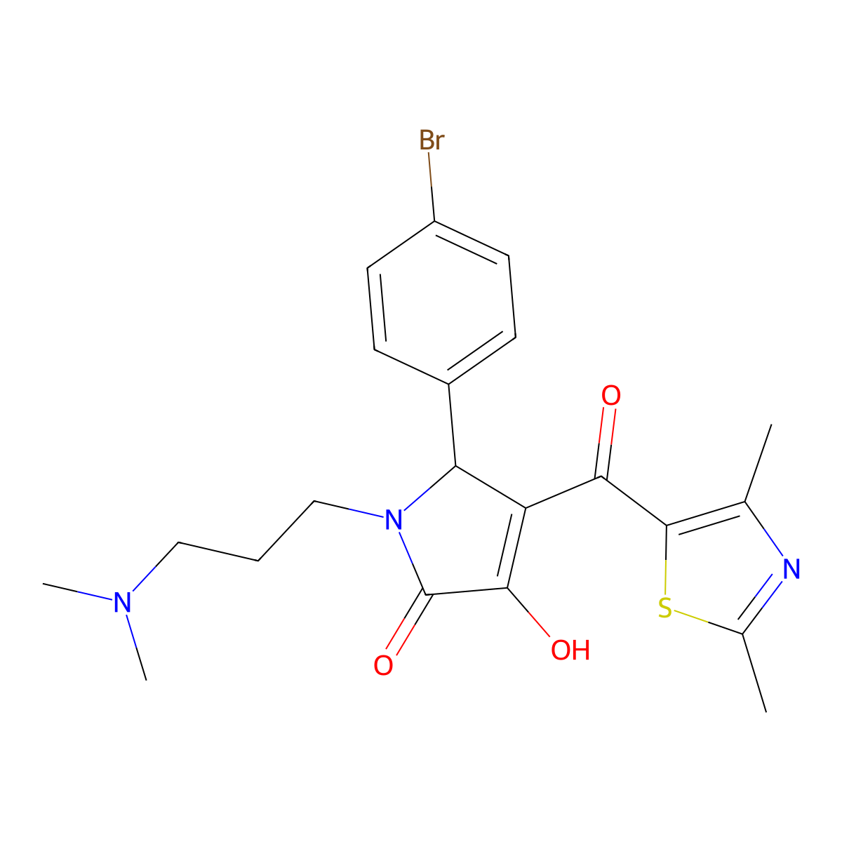 5-(4-bromophenyl)-4-(2,4-dimethyl-1,3-thiazole-5-carbonyl)-1-[3-(dimethylamino)propyl]-3-hydroxy-2,5-dihydro-1H-pyrrol-2-one molecular structure, CAS 627815-54-7