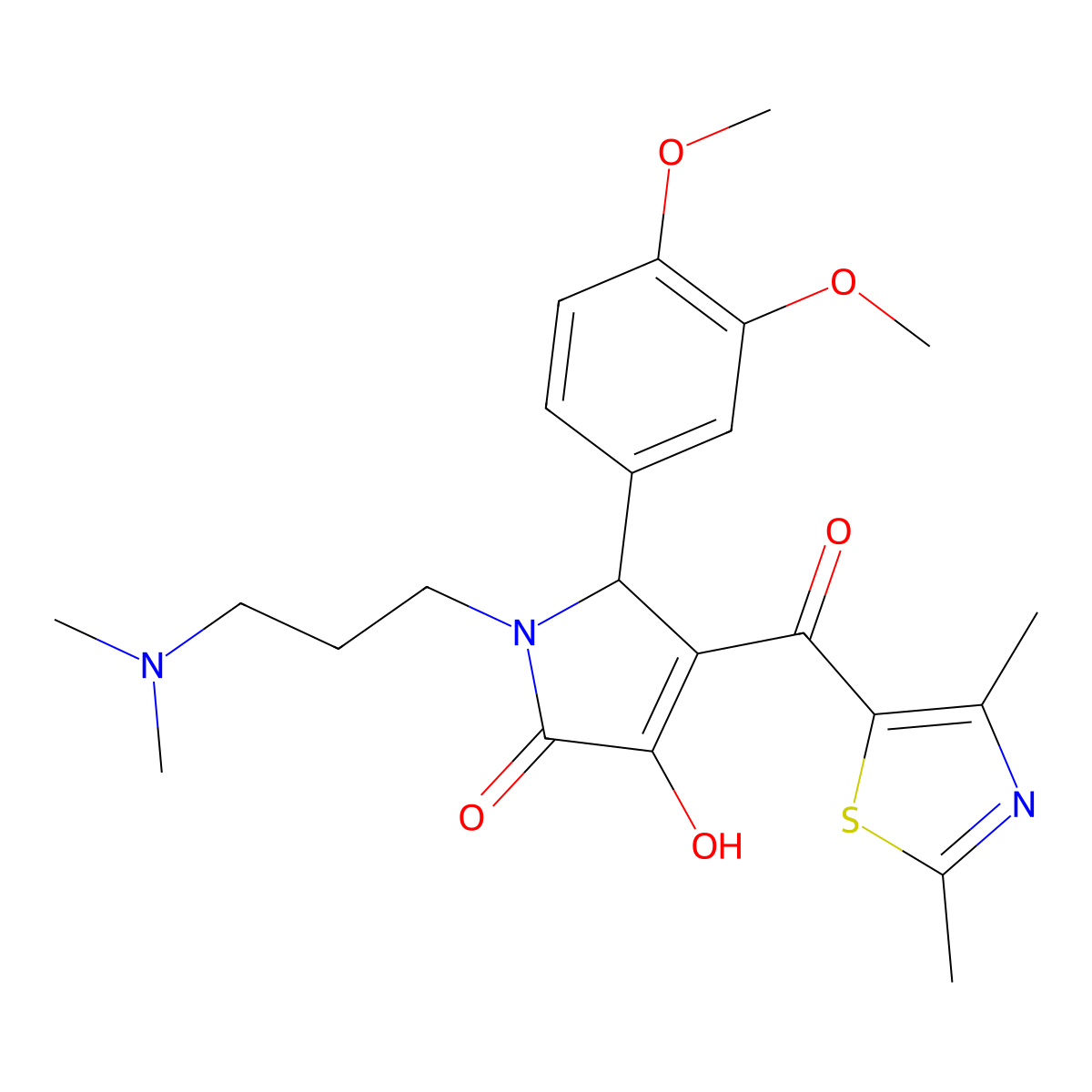 5-(3,4-dimethoxyphenyl)-4-(2,4-dimethyl-1,3-thiazole-5-carbonyl)-1-[3-(dimethylamino)propyl]-3-hydroxy-2,5-dihydro-1H-pyrrol-2-one molecular structure, CAS 627815-64-9
