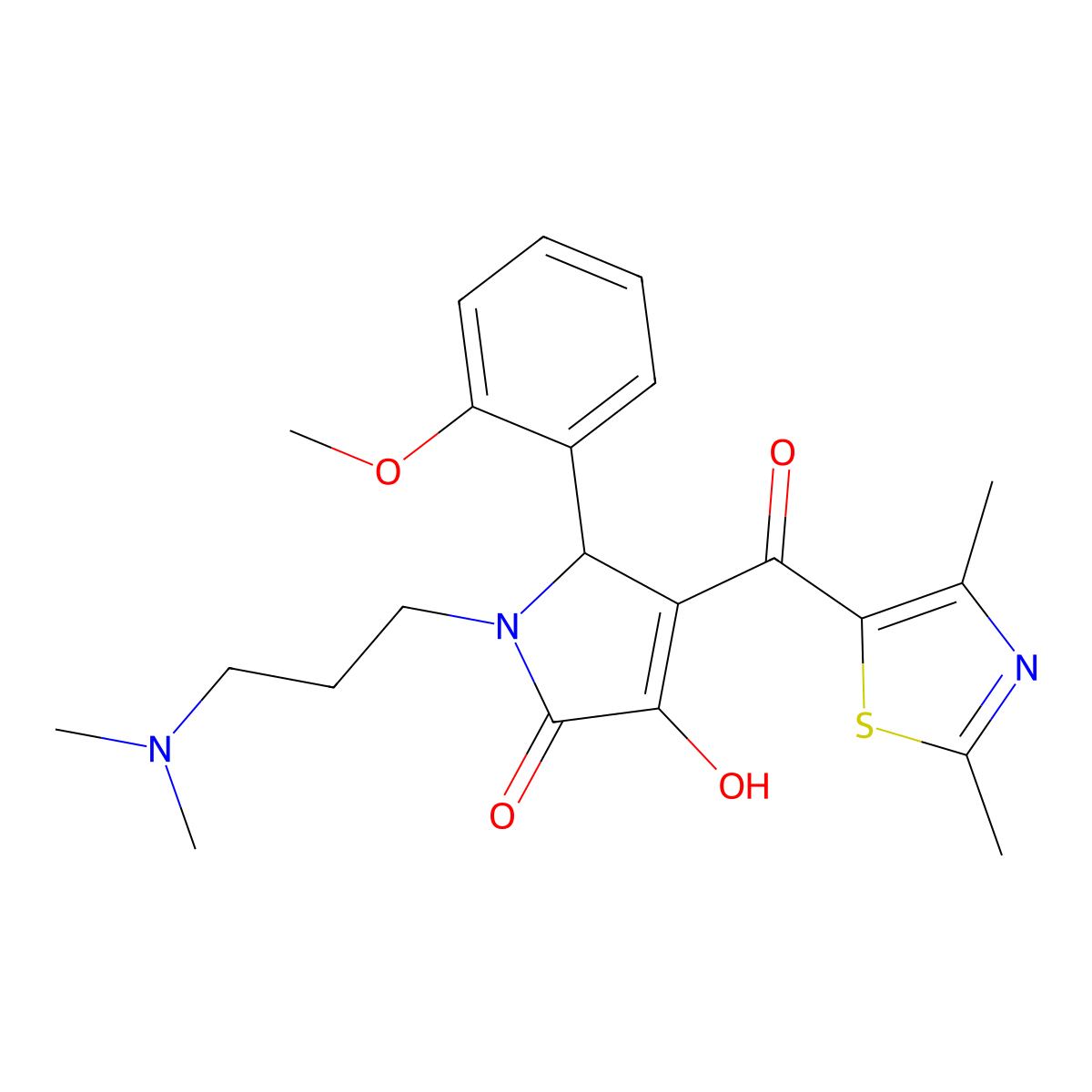 1-[3-(dimethylamino)propyl]-4-[(2,4-dimethyl-1,3-thiazol-5-yl)carbonyl]-3-hydroxy-5-(2-methoxyphenyl)-1,5-dihydro-2H-pyrrol-2-one molecular structure, CAS 627816-31-3