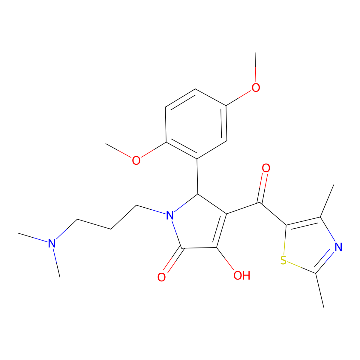 5-(2,5-dimethoxyphenyl)-4-(2,4-dimethyl-1,3-thiazole-5-carbonyl)-1-[3-(dimethylamino)propyl]-3-hydroxy-2,5-dihydro-1H-pyrrol-2-one molecular structure, CAS 627816-58-4
