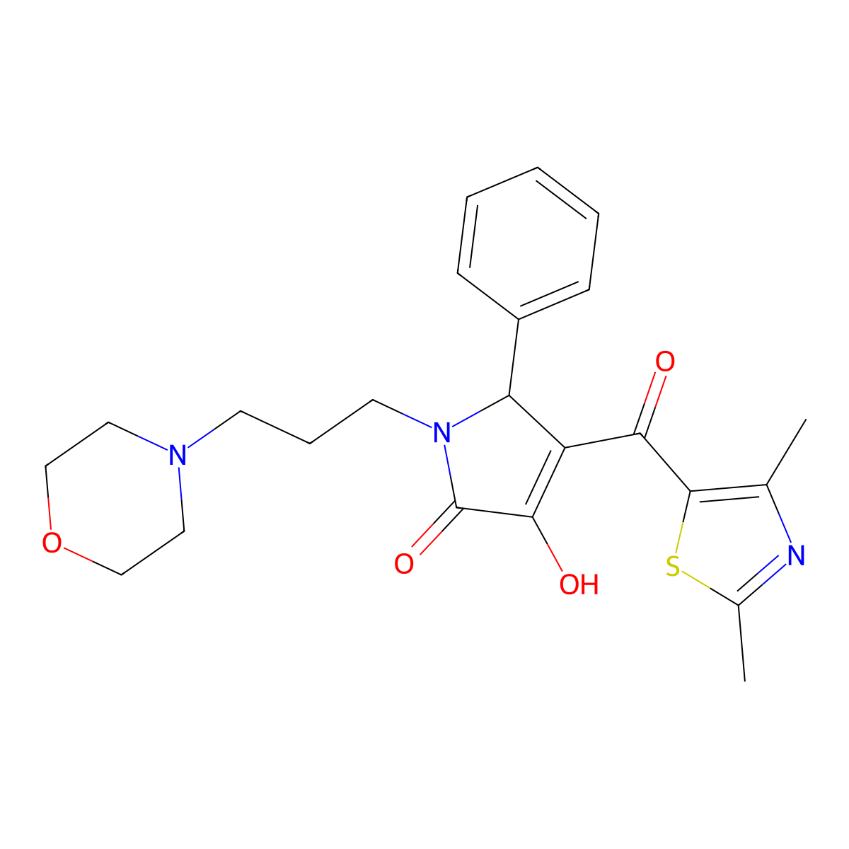 4-(2,4-dimethyl-1,3-thiazole-5-carbonyl)-3-hydroxy-1-[3-(morpholin-4-yl)propyl]-5-phenyl-2,5-dihydro-1H-pyrrol-2-one molecular structure, CAS 627817-79-2