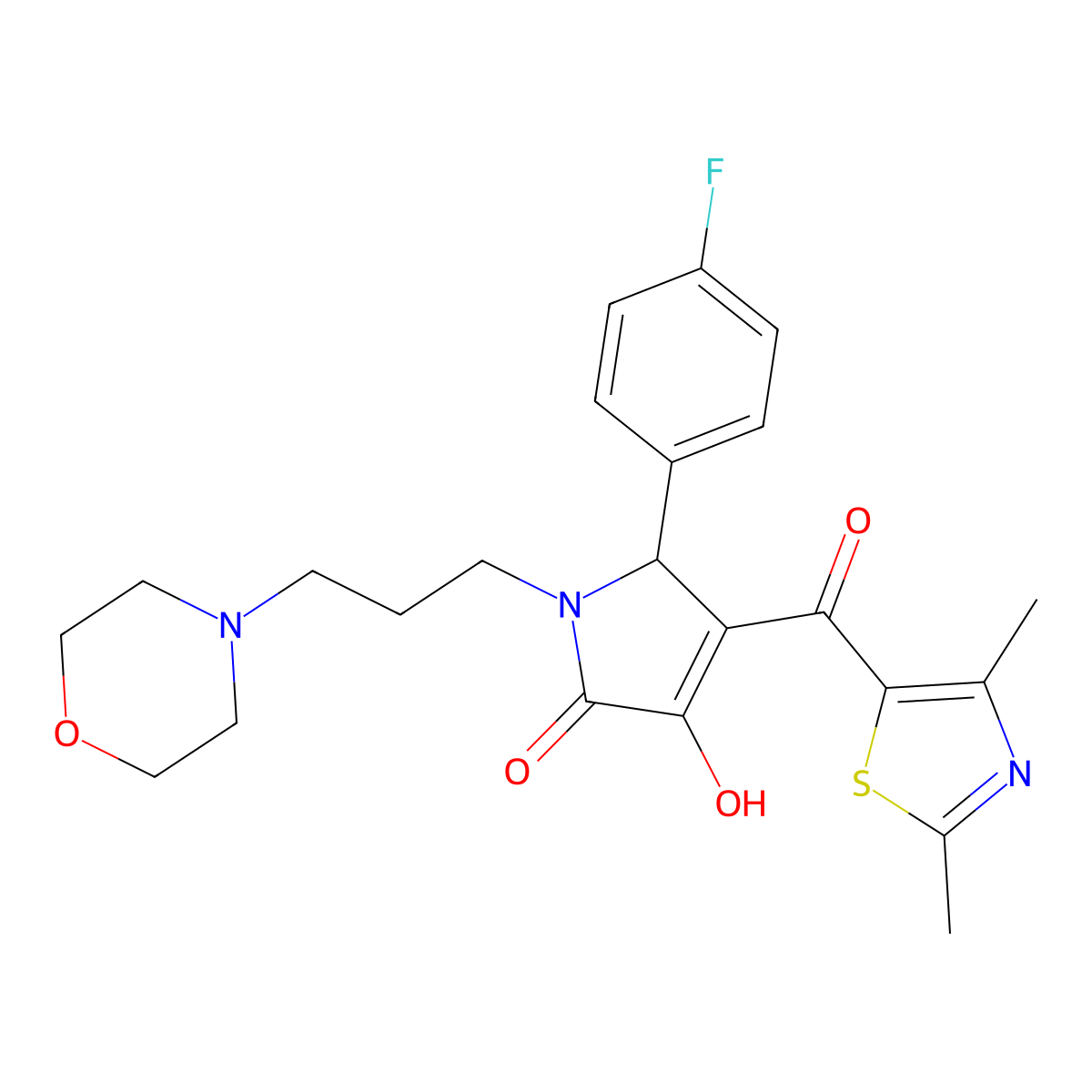 4-[(2,4-dimethyl-1,3-thiazol-5-yl)carbonyl]-5-(4-fluorophenyl)-3-hydroxy-1-[3-(morpholin-4-yl)propyl]-1,5-dihydro-2H-pyrrol-2-one molecular structure, CAS 627817-97-4