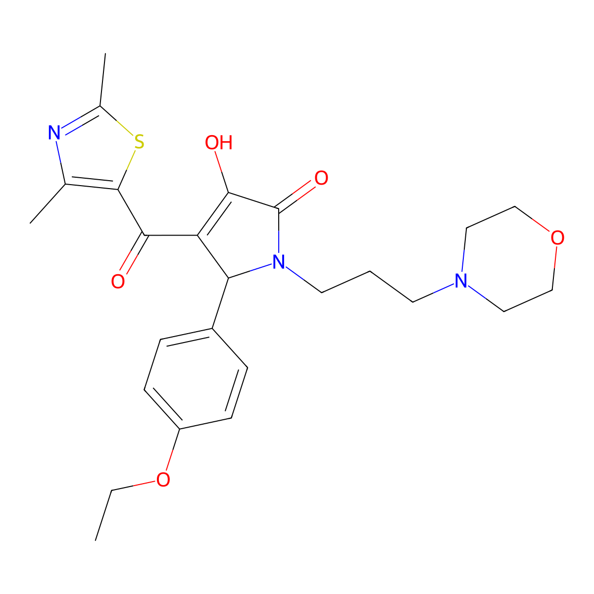 4-[(2,4-dimethyl-1,3-thiazol-5-yl)carbonyl]-5-(4-ethoxyphenyl)-3-hydroxy-1-[3-(morpholin-4-yl)propyl]-1,5-dihydro-2H-pyrrol-2-one molecular structure, CAS 627818-09-1