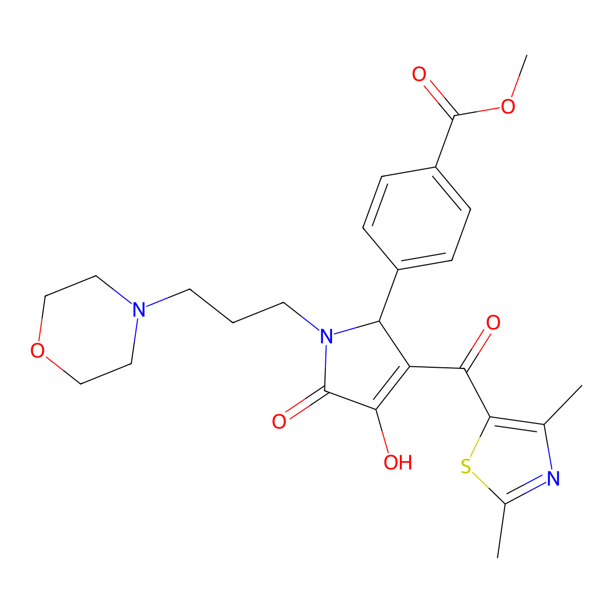 Methyl 4-{3-[(2,4-dimethyl(1,3-thiazol-5-yl))carbonyl]-4-hydroxy-1-(3-morpholi n-4-ylpropyl)-5-oxo-3-pyrrolin-2-yl}benzoate molecular structure, CAS 627818-66-0