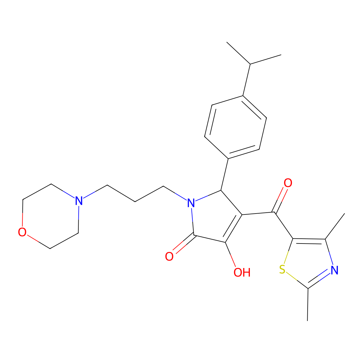 4-[(2,4-dimethyl-1,3-thiazol-5-yl)carbonyl]-3-hydroxy-1-[3-(morpholin-4-yl)propyl]-5-[4-(propan-2-yl)phenyl]-1,5-dihydro-2H-pyrrol-2-one molecular structure, CAS 627819-13-0