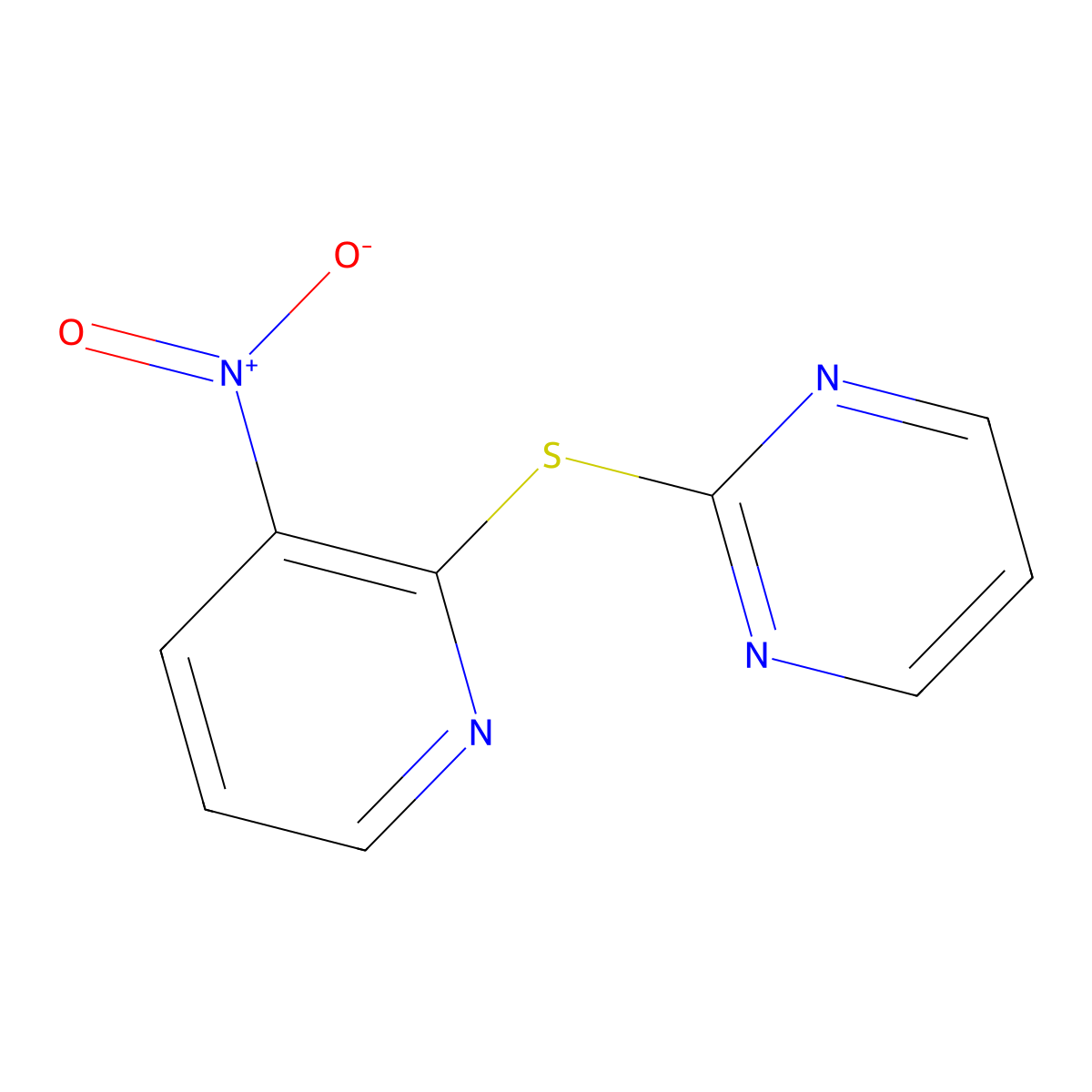 Pyrimidine, 2-(3-nitro-2-pyridylthio)- molecular structure, CAS 62782-69-8