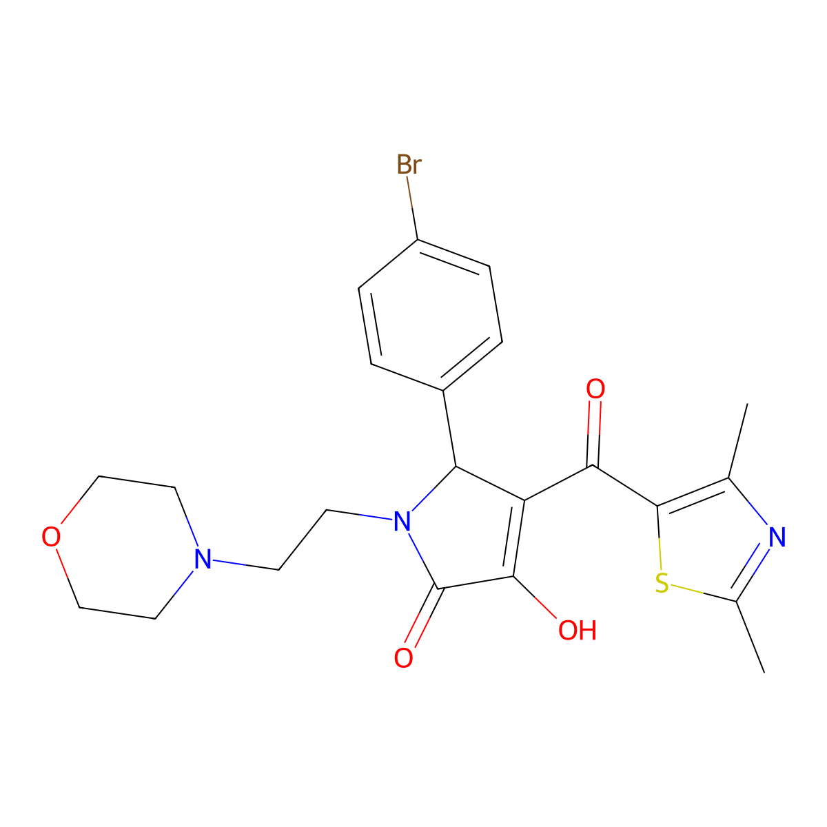 4-[(2,4-Dimethyl(1,3-thiazol-5-yl))carbonyl]-5-(4-bromophenyl)-3-hydroxy-1-(2-morpholin-4-ylethyl)-3-pyrrolin-2-one molecular structure, CAS 627820-27-3
