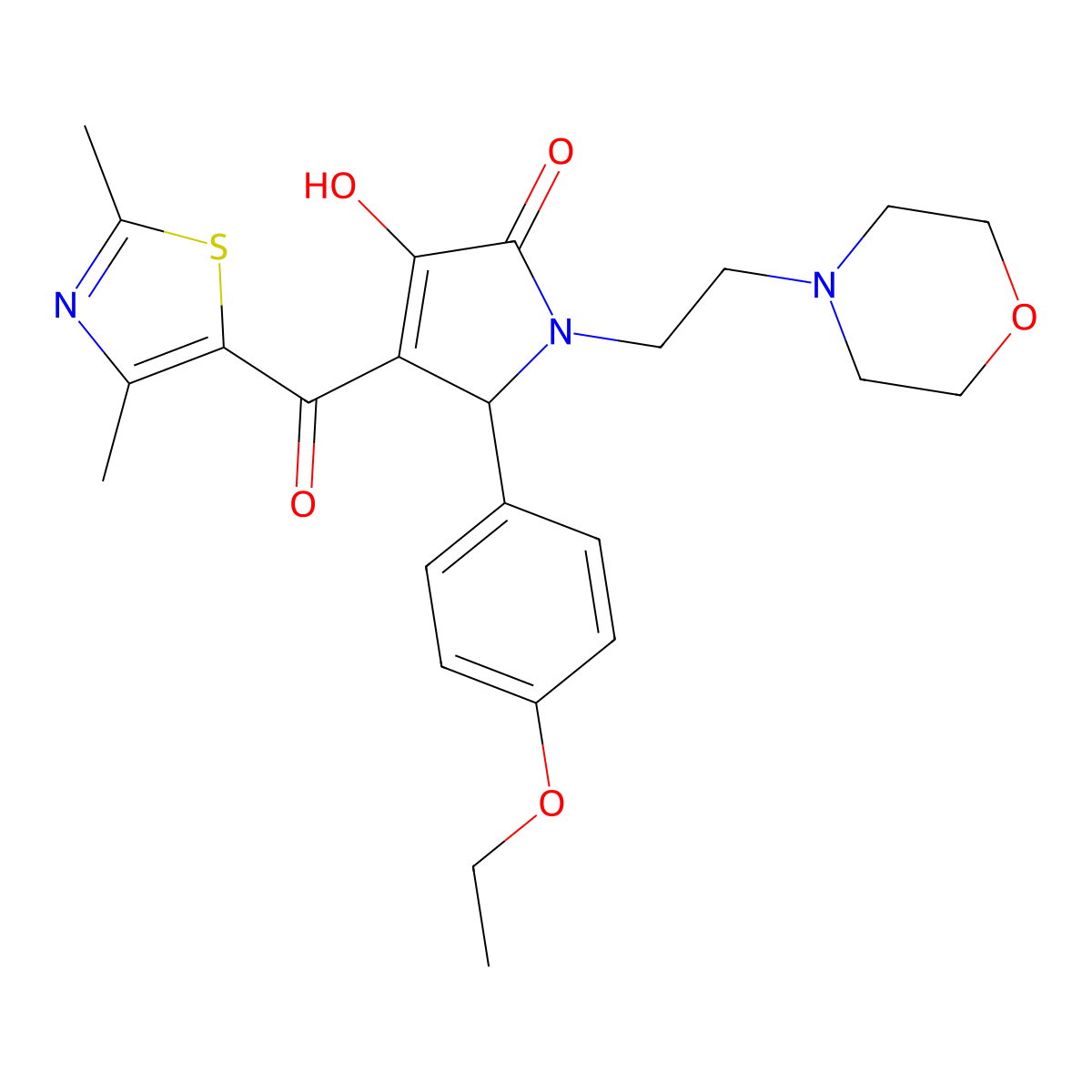 4-[(2,4-dimethyl-1,3-thiazol-5-yl)carbonyl]-5-(4-ethoxyphenyl)-3-hydroxy-1-[2-(morpholin-4-yl)ethyl]-1,5-dihydro-2H-pyrrol-2-one molecular structure, CAS 627820-36-4
