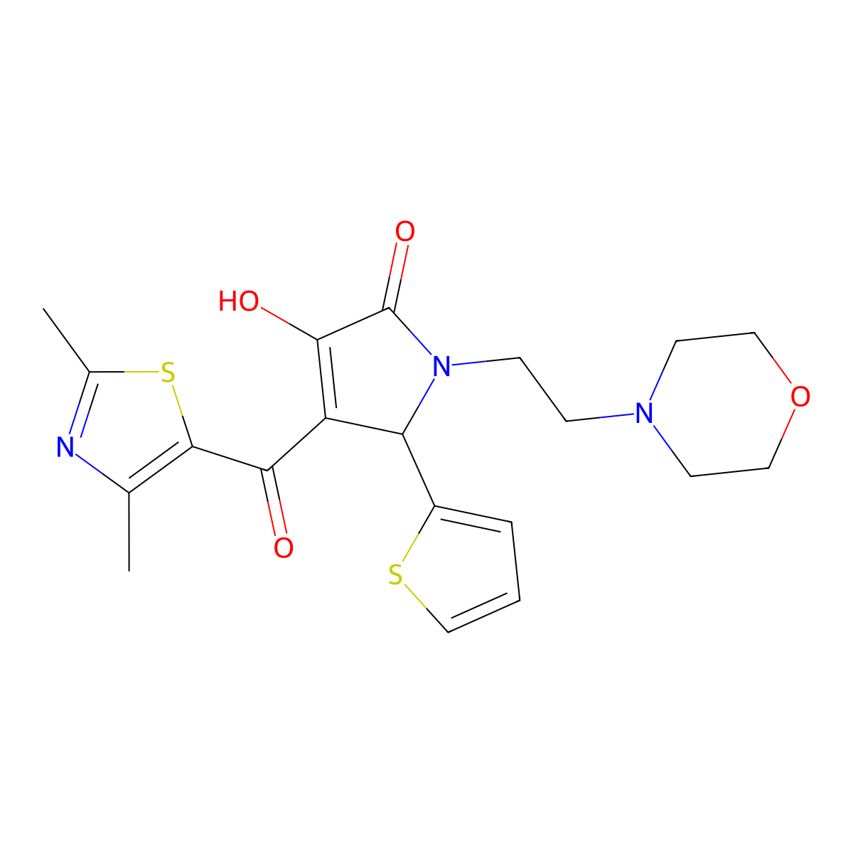 4-[(2,4-dimethyl-1,3-thiazol-5-yl)carbonyl]-3-hydroxy-1-[2-(4-morpholinyl)ethyl]-5-(2-thienyl)-1,5-dihydro-2H-pyrrol-2-one molecular structure, CAS 627821-57-2