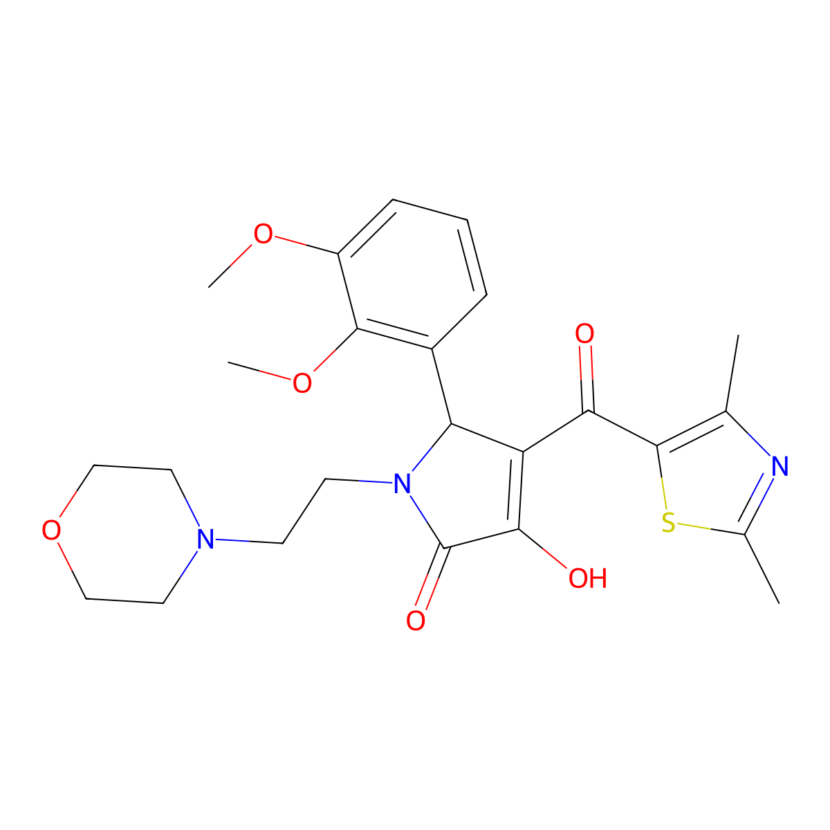 2-(2,3-dimethoxyphenyl)-3-(2,4-dimethyl-1,3-thiazole-5-carbonyl)-4-hydroxy-1-(2-morpholin-4-ylethyl)-2H-pyrrol-5-one molecular structure, CAS 627821-75-4
