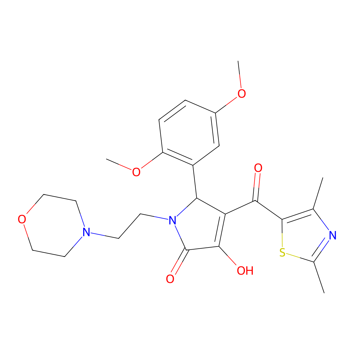2-(2,5-dimethoxyphenyl)-3-(2,4-dimethyl-1,3-thiazole-5-carbonyl)-4-hydroxy-1-(2-morpholin-4-ylethyl)-2H-pyrrol-5-one molecular structure, CAS 627821-81-2