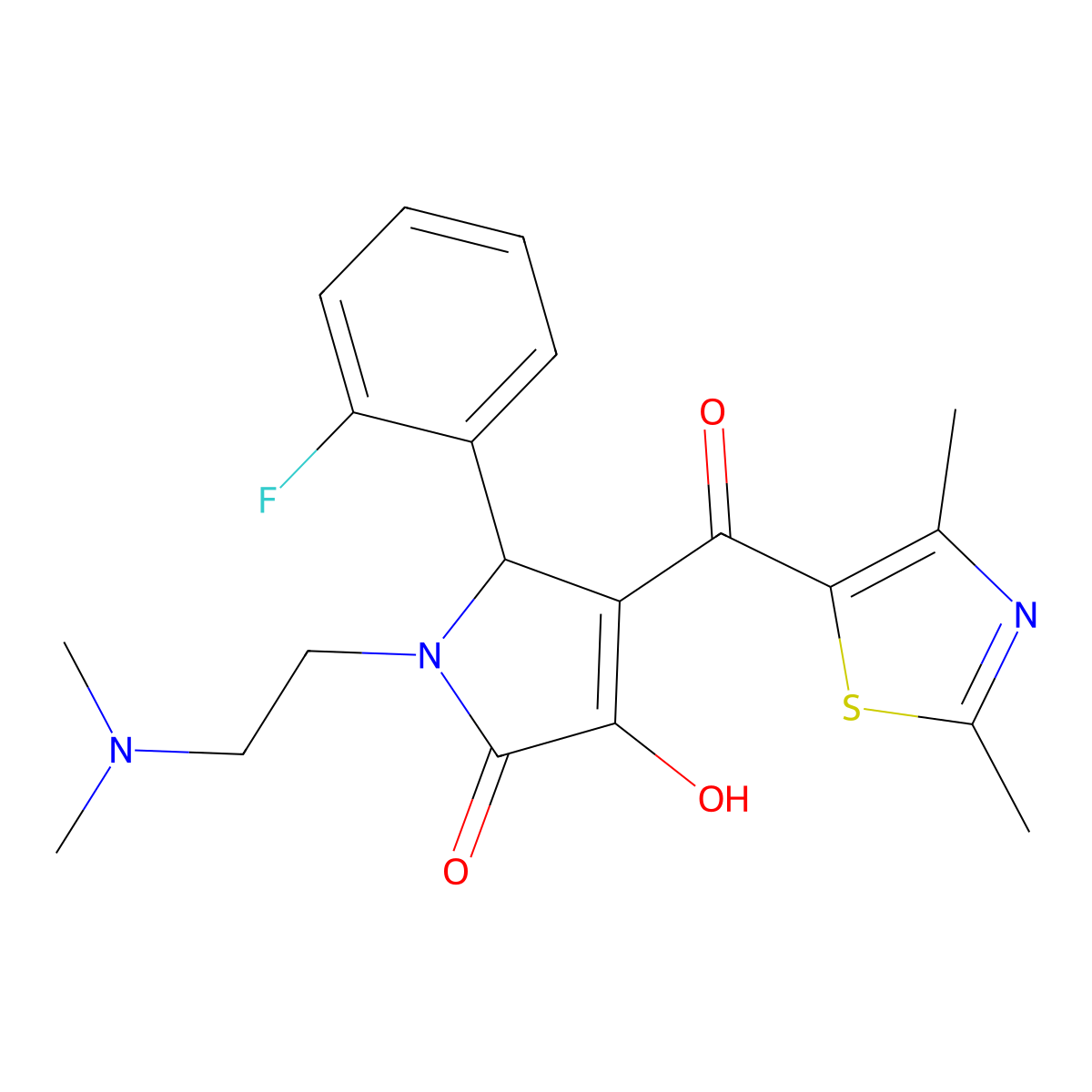 1-[2-(dimethylamino)ethyl]-4-[(2,4-dimethyl-1,3-thiazol-5-yl)carbonyl]-5-(2-fluorophenyl)-3-hydroxy-1,5-dihydro-2H-pyrrol-2-one molecular structure, CAS 627822-68-8