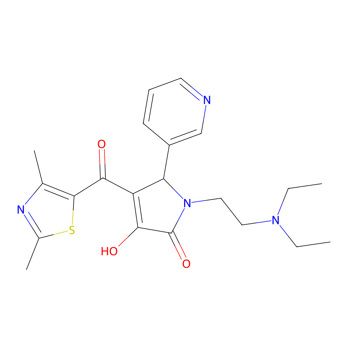 1-[2-(diethylamino)ethyl]-4-[(2,4-dimethyl-1,3-thiazol-5-yl)carbonyl]-3-hydroxy-5-(3-pyridinyl)-1,5-dihydro-2H-pyrrol-2-one molecular structure, CAS 627822-75-7