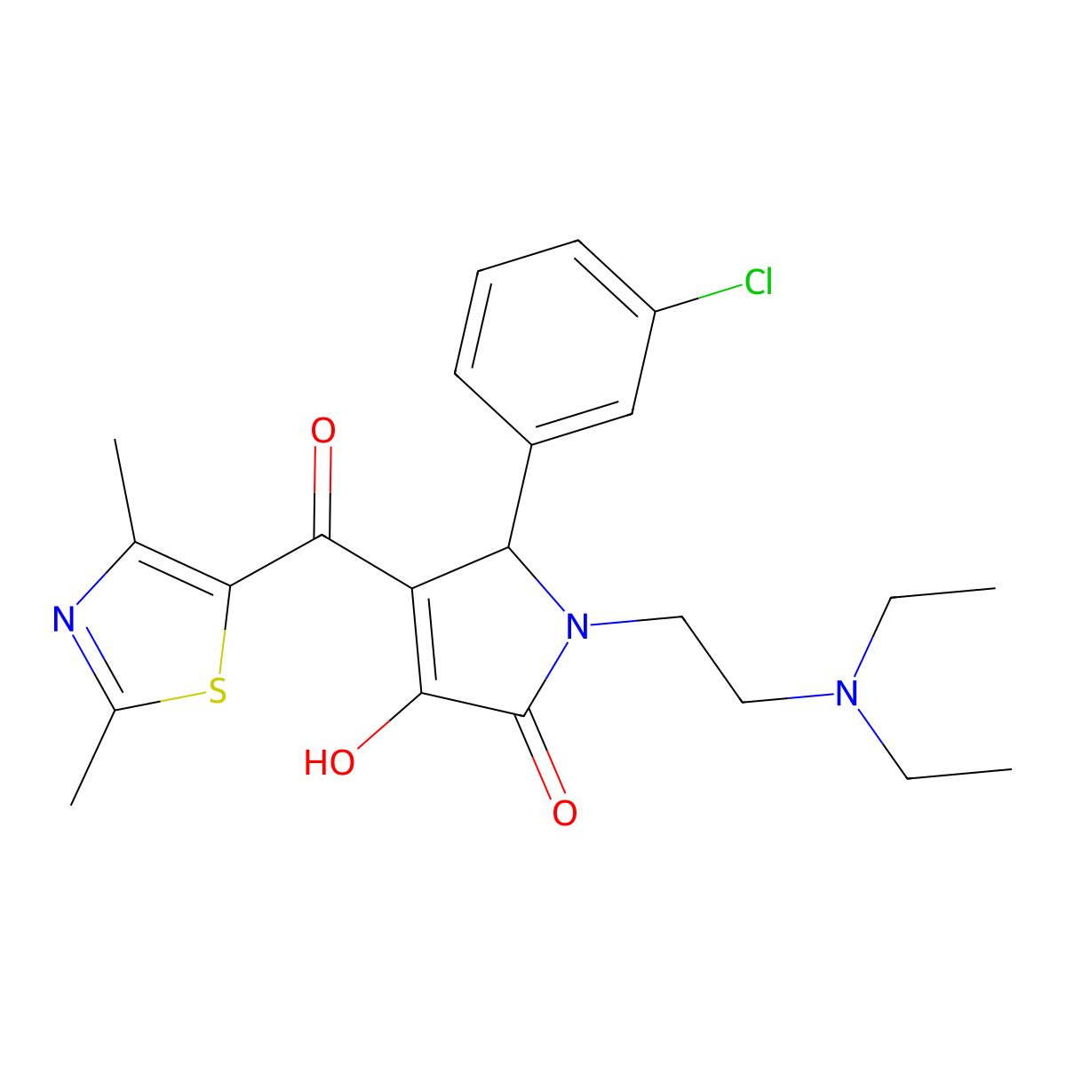 5-(3-chlorophenyl)-1-(2-(diethylamino)ethyl)-4-(2,4-dimethylthiazole-5-carbonyl)-3-hydroxy-1H-pyrrol-2(5H)-one molecular structure, CAS 627823-01-2