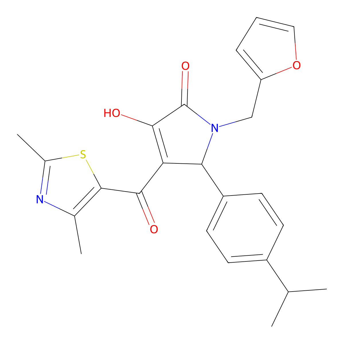 4-(2,4-dimethyl-1,3-thiazole-5-carbonyl)-1-[(furan-2-yl)methyl]-3-hydroxy-5-[4-(propan-2-yl)phenyl]-2,5-dihydro-1H-pyrrol-2-one molecular structure, CAS 627825-98-3