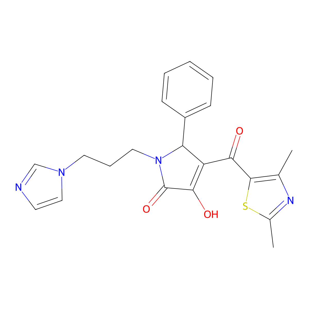 1-(3-(1H-imidazol-1-yl)propyl)-4-(2,4-dimethylthiazole-5-carbonyl)-3-hydroxy-5-phenyl-1H-pyrrol-2(5H)-one molecular structure, CAS 627826-62-4