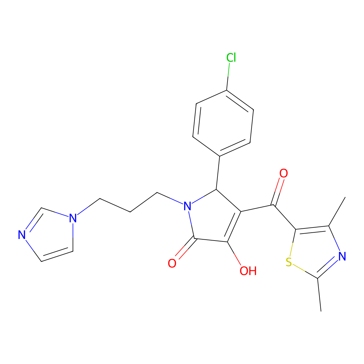 4-[(2,4-Dimethyl(1,3-thiazol-5-yl))carbonyl]-5-(4-chlorophenyl)-3-hydroxy-1-(3-imidazolylpropyl)-3-pyrrolin-2-one molecular structure, CAS 627826-64-6