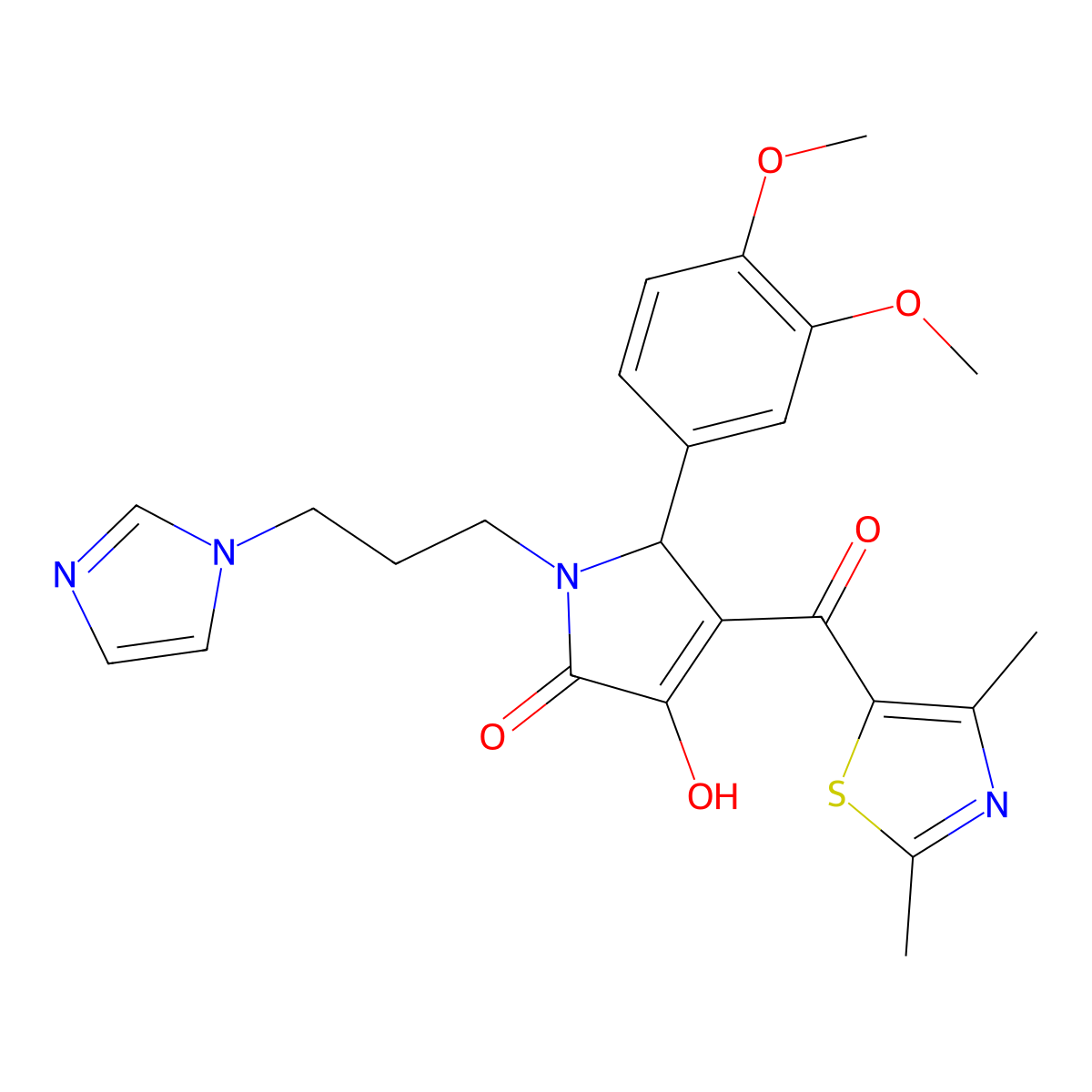 5-(3,4-Dimethoxy-phenyl)-4-(2,4-dimethyl-thiazole-5-carbonyl)-3-hydroxy-1-(3-imidazol-1-yl-propyl)-1,5-dihydro-pyrrol-2-one molecular structure, CAS 627826-88-4
