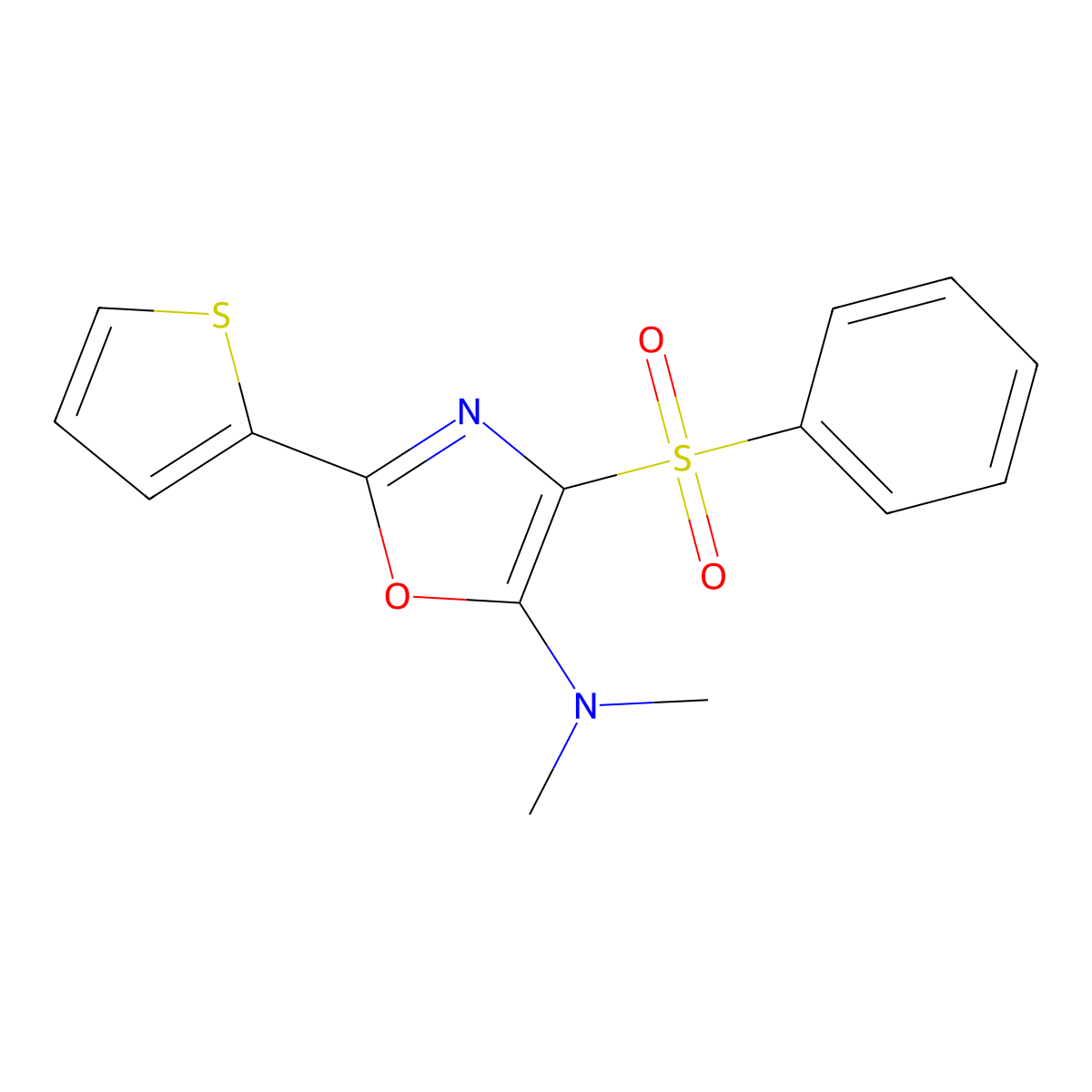 4-(benzenesulfonyl)-N,N-dimethyl-2-thiophen-2-yl-1,3-oxazol-5-amine molecular structure, CAS 627832-74-0