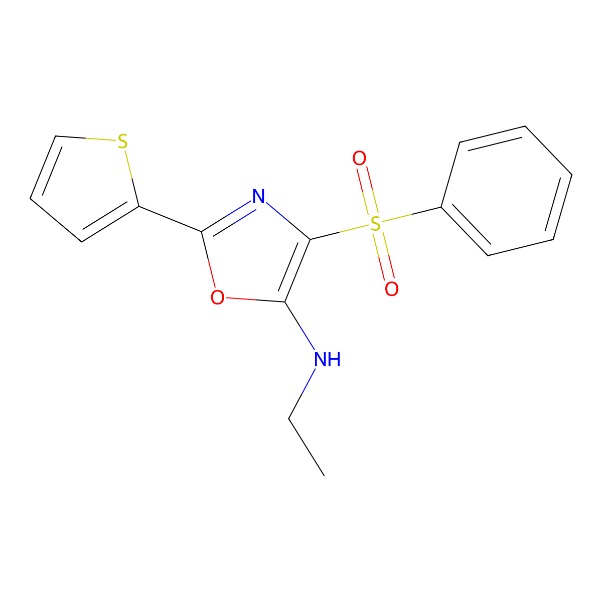 4-(benzenesulfonyl)-N-ethyl-2-thiophen-2-yl-1,3-oxazol-5-amine molecular structure, CAS 627832-76-2
