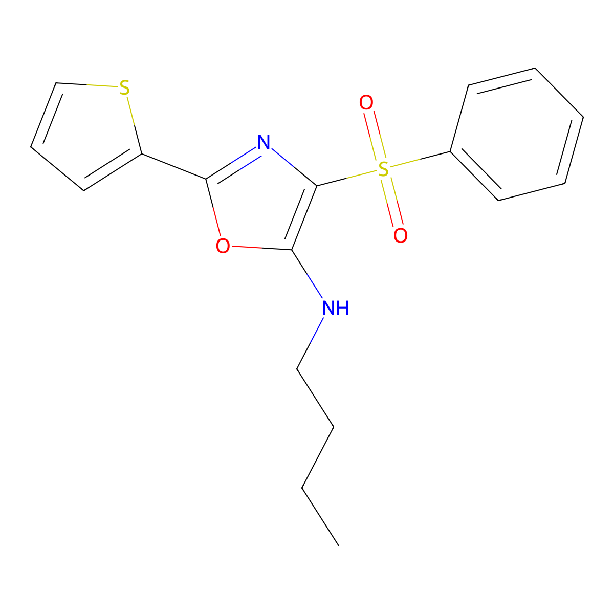 N-butyl-4-(phenylsulfonyl)-2-(thiophen-2-yl)oxazol-5-amine molecular structure, CAS 627832-78-4