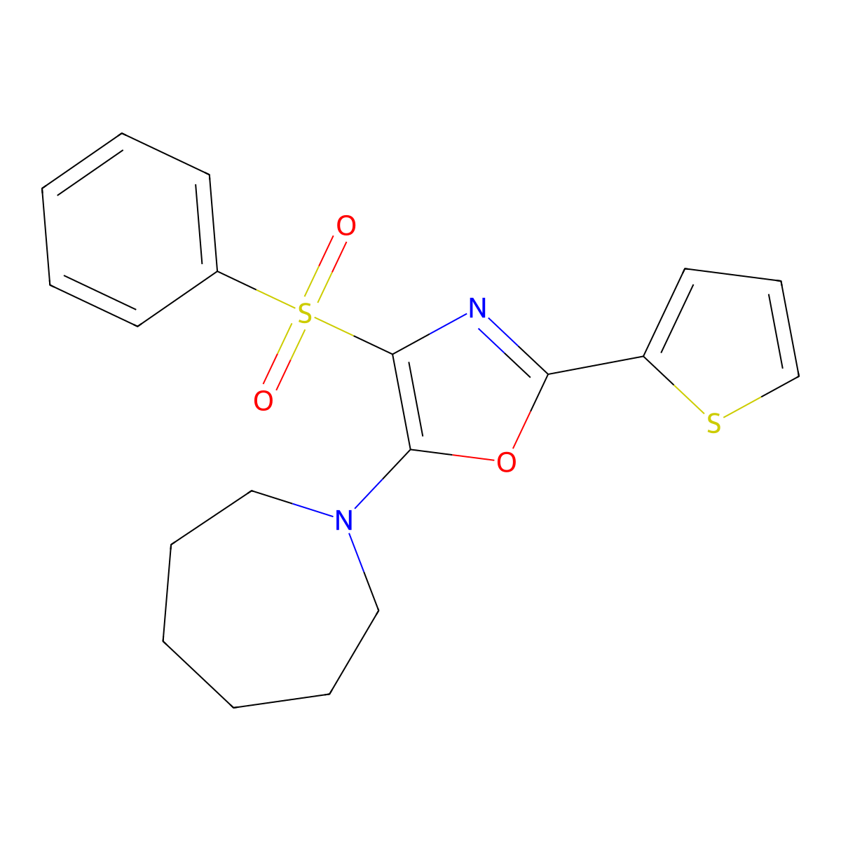 5-(Azepan-1-yl)-4-(phenylsulfonyl)-2-(thiophen-2-yl)oxazole molecular structure, CAS 627832-86-4