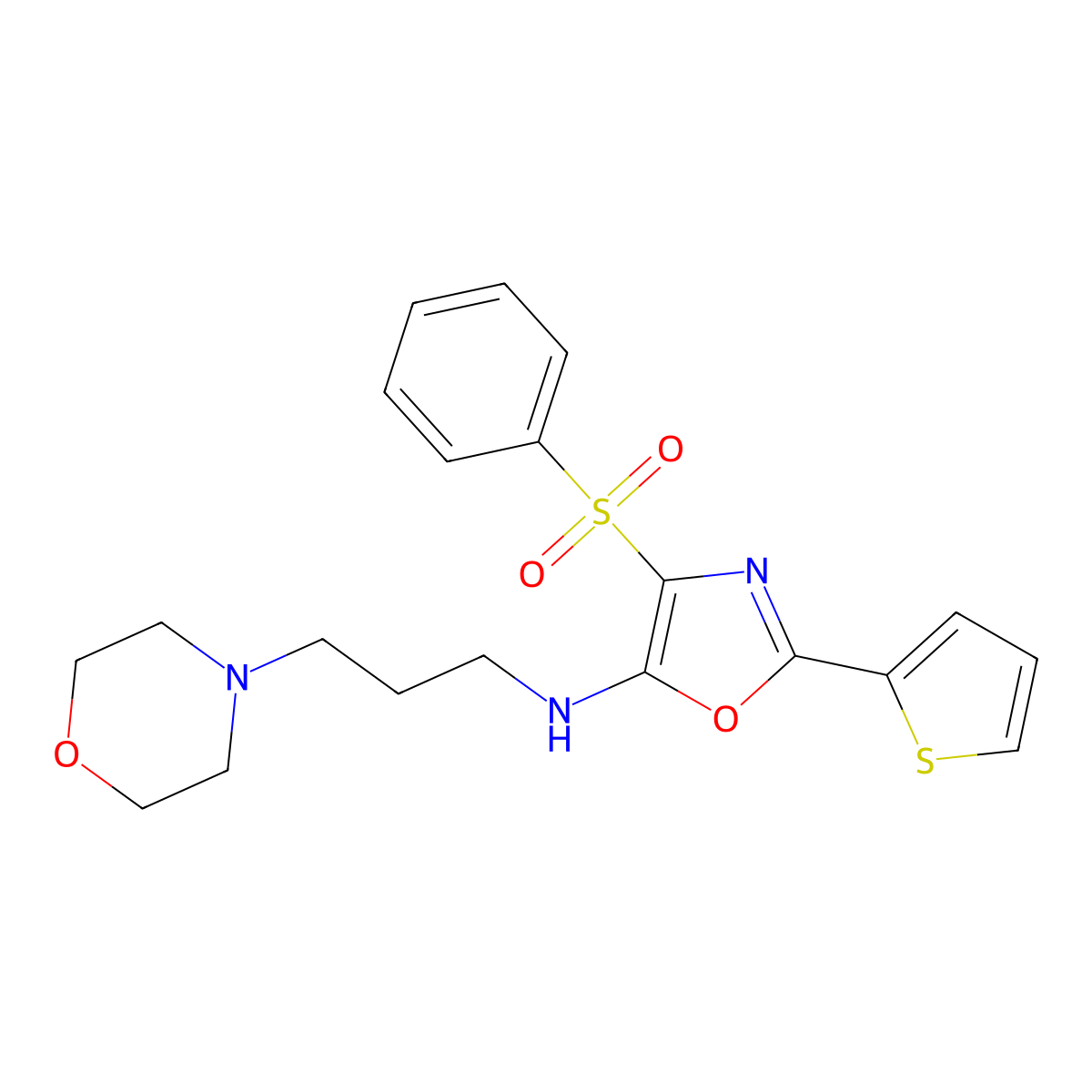 4-(benzenesulfonyl)-N-(3-morpholin-4-ylpropyl)-2-thiophen-2-yl-1,3-oxazol-5-amine molecular structure, CAS 627832-88-6