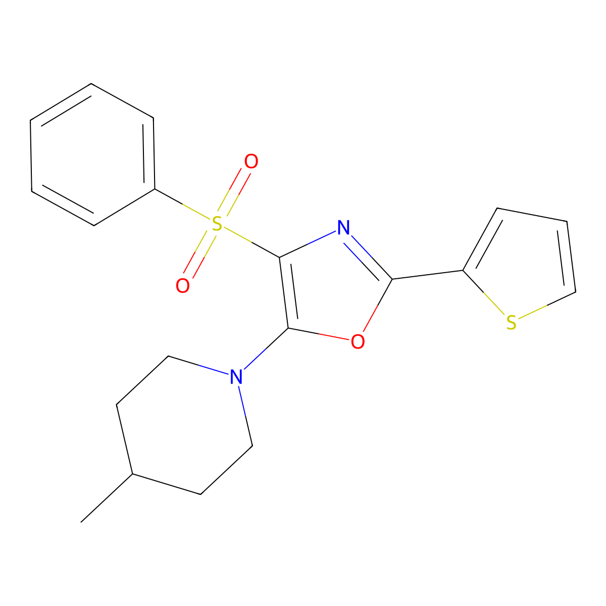 5-(4-Methylpiperidin-1-yl)-4-(phenylsulfonyl)-2-(thiophen-2-yl)oxazole molecular structure, CAS 627832-90-0