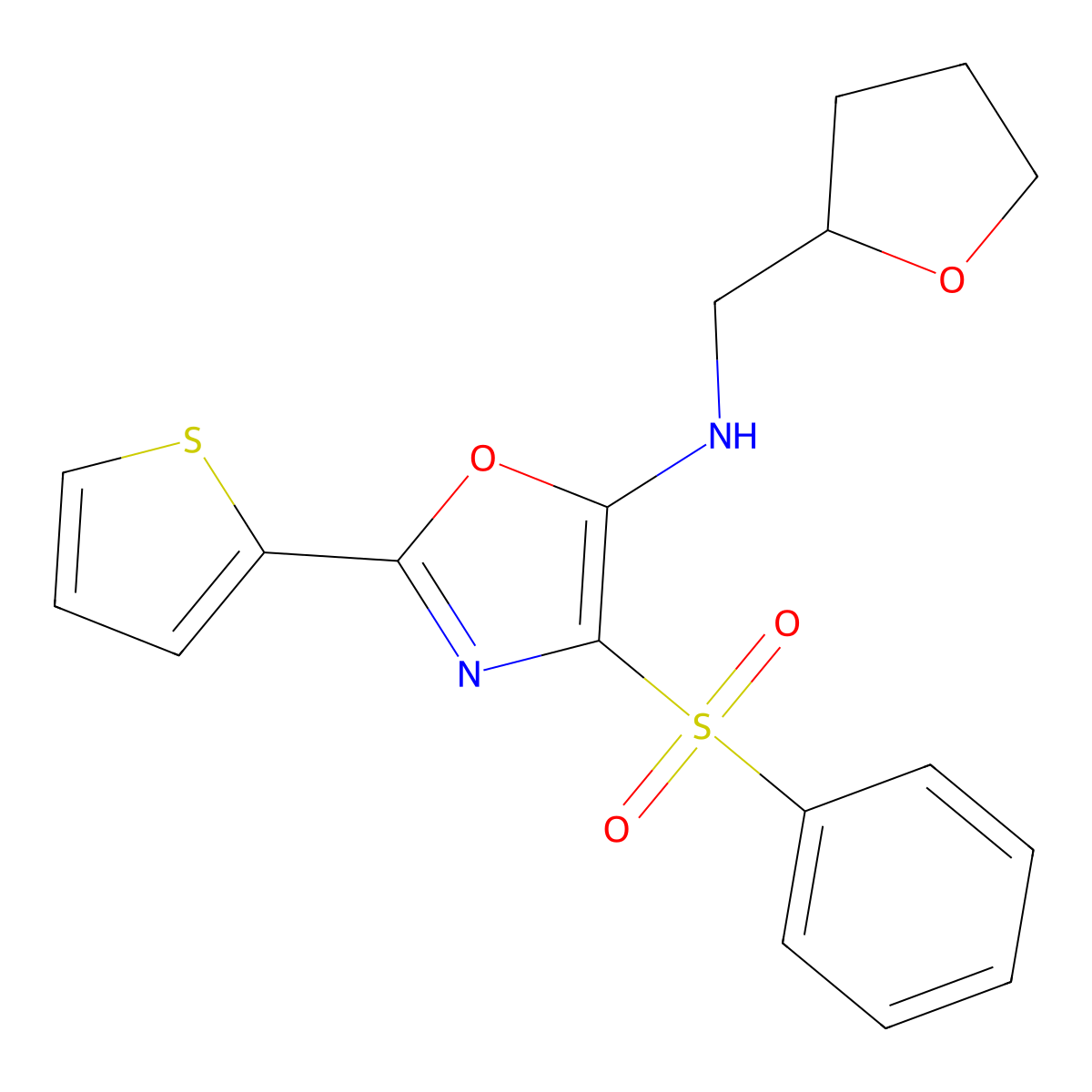 4-(phenylsulfonyl)-N-(tetrahydro-2-furanylmethyl)-2-(2-thienyl)-1,3-oxazol-5-amine molecular structure, CAS 627832-96-6