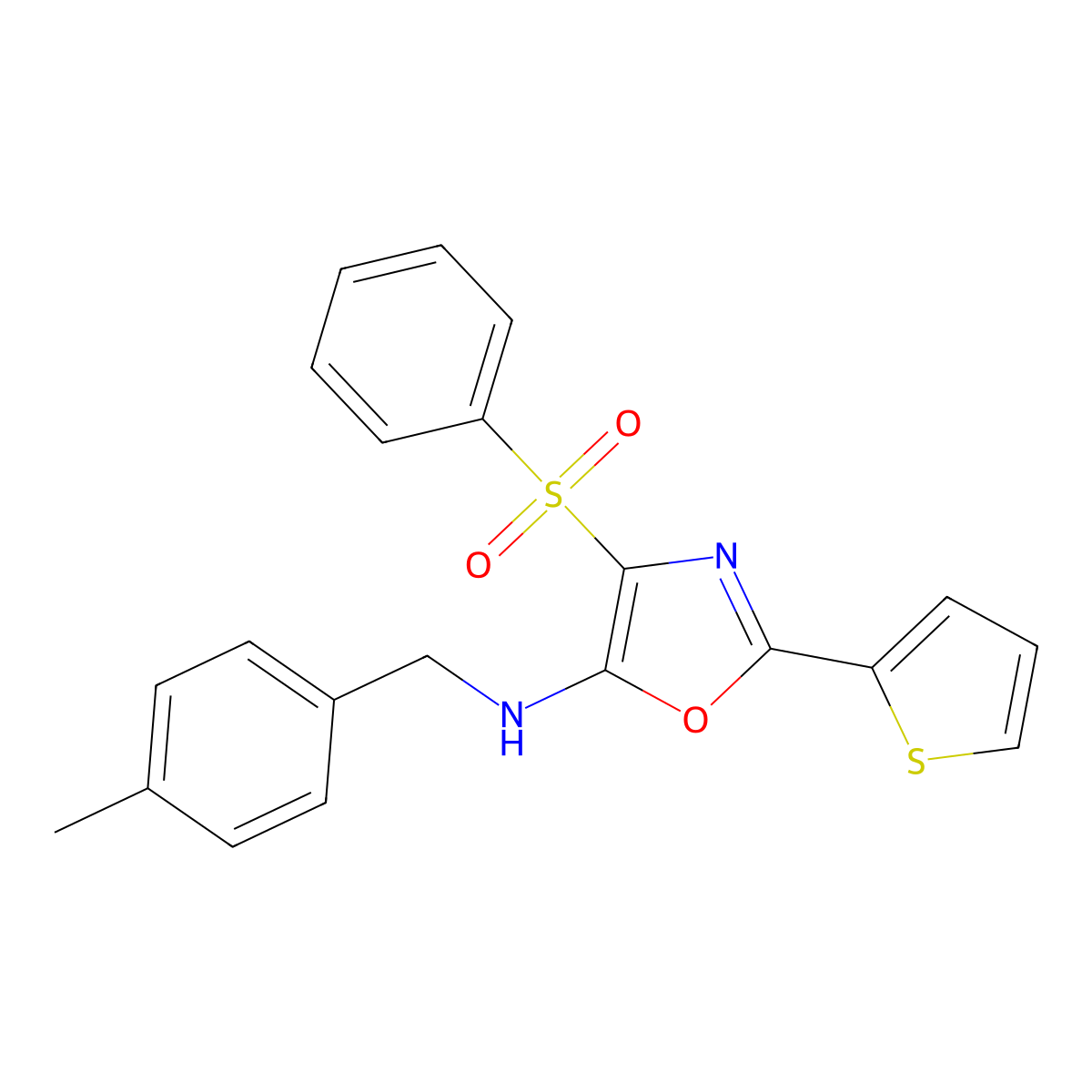 4-(benzenesulfonyl)-N-[(4-methylphenyl)methyl]-2-thiophen-2-yl-1,3-oxazol-5-amine molecular structure, CAS 627832-98-8