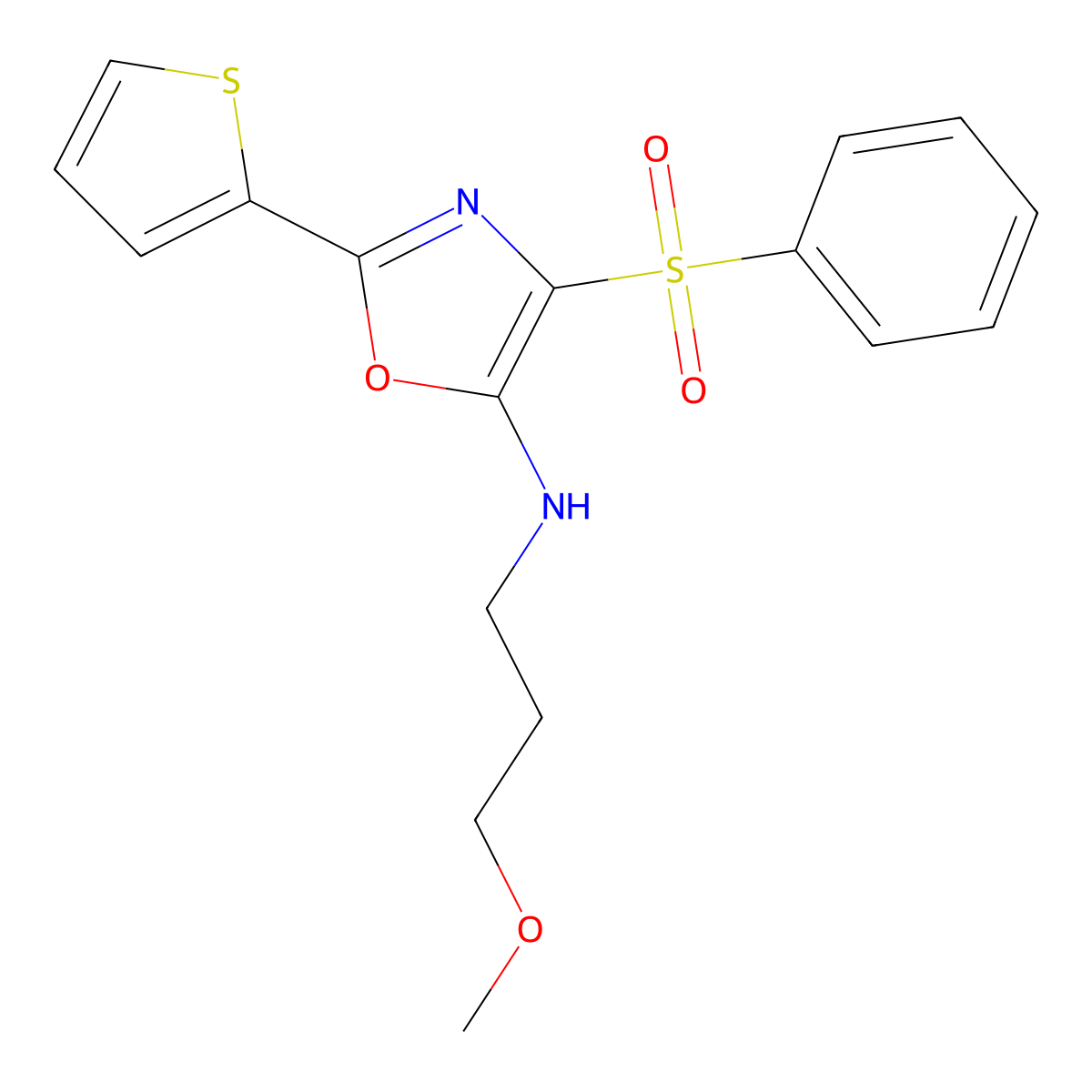 4-(benzenesulfonyl)-N-(3-methoxypropyl)-2-thiophen-2-yl-1,3-oxazol-5-amine molecular structure, CAS 627833-02-7