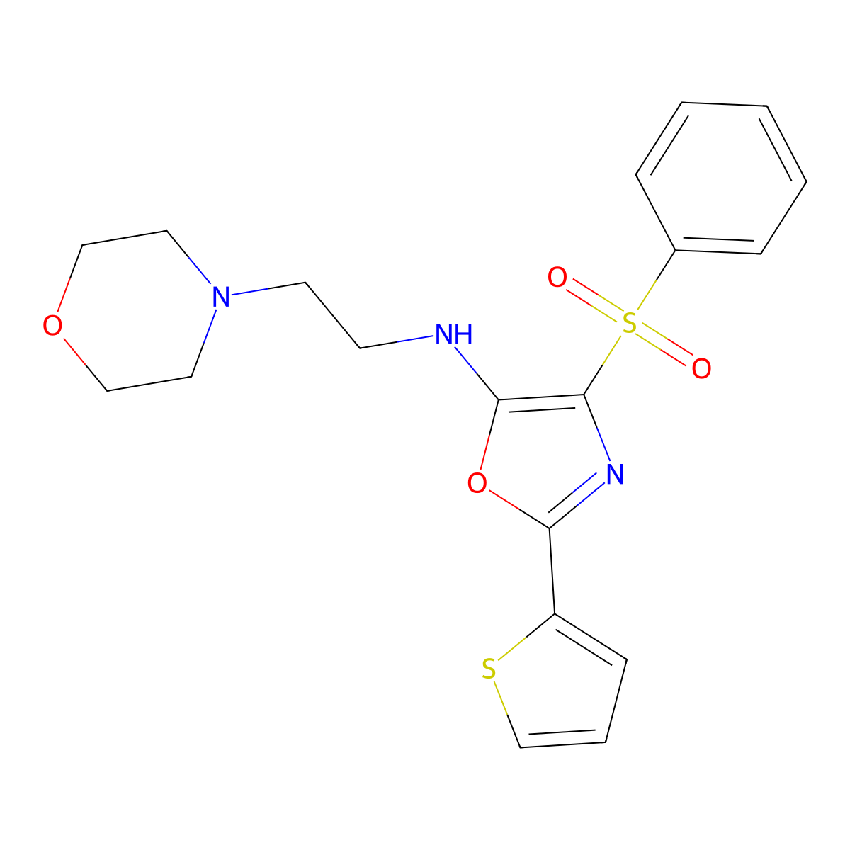 4-(benzenesulfonyl)-N-[2-(morpholin-4-yl)ethyl]-2-(thiophen-2-yl)-1,3-oxazol-5-amine molecular structure, CAS 627833-04-9