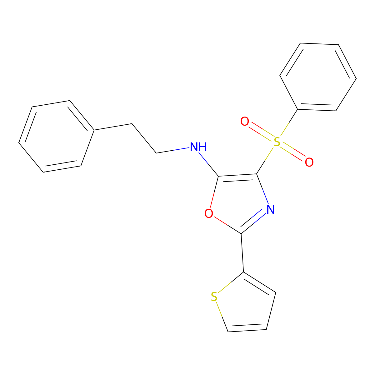 N-(2-phenylethyl)-4-(phenylsulfonyl)-2-(thiophen-2-yl)-1,3-oxazol-5-amine molecular structure, CAS 627833-06-1