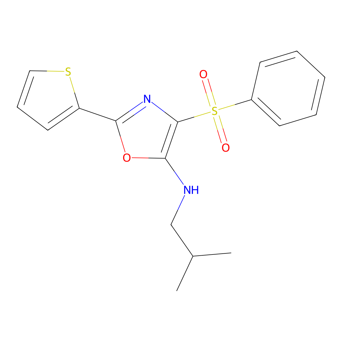 4-(benzenesulfonyl)-N-(2-methylpropyl)-2-thiophen-2-yl-1,3-oxazol-5-amine molecular structure, CAS 627833-08-3