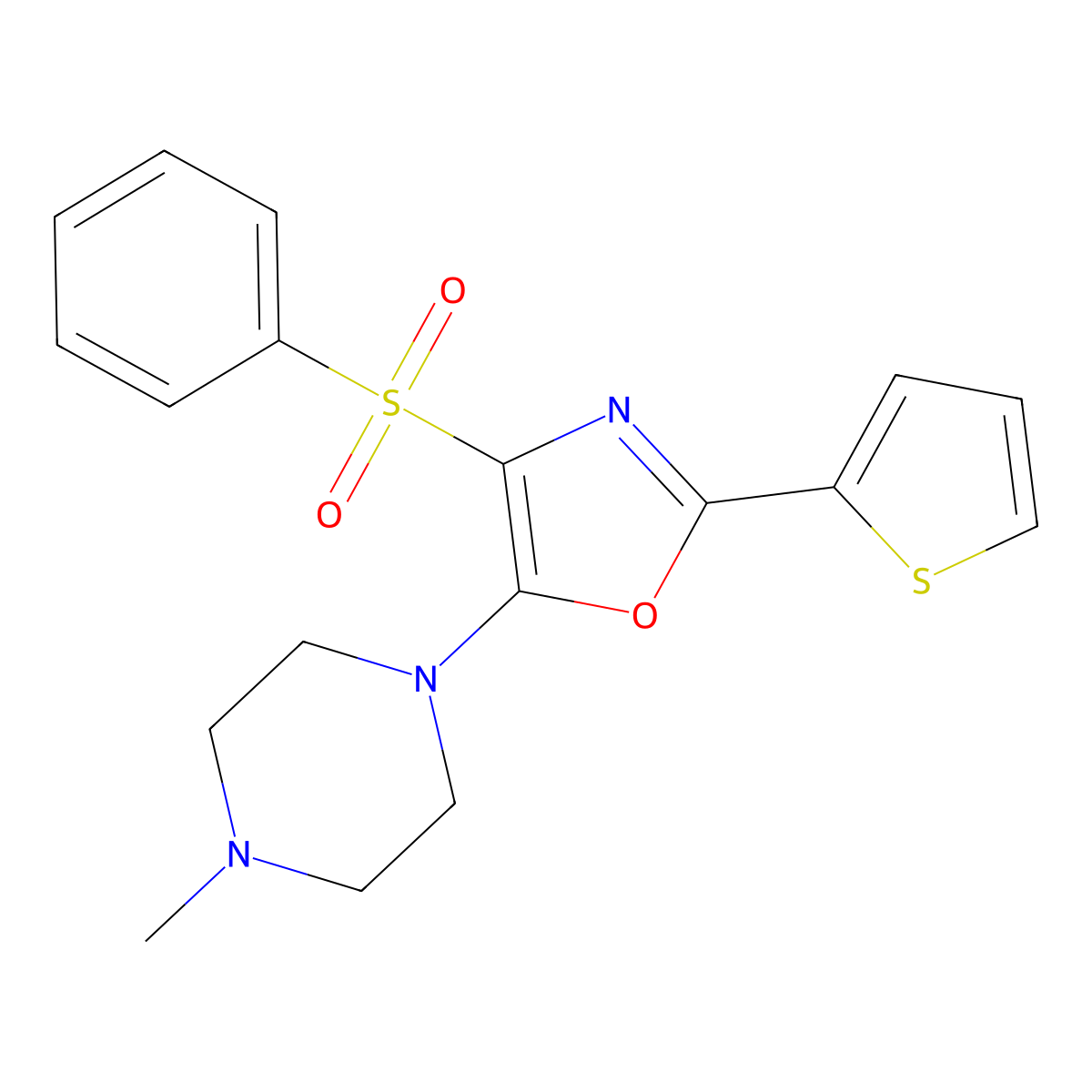 1-Methyl-4-[4-(phenylsulfonyl)-2-(2-thienyl)-1,3-oxazol-5-yl]piperazine molecular structure, CAS 627833-14-1