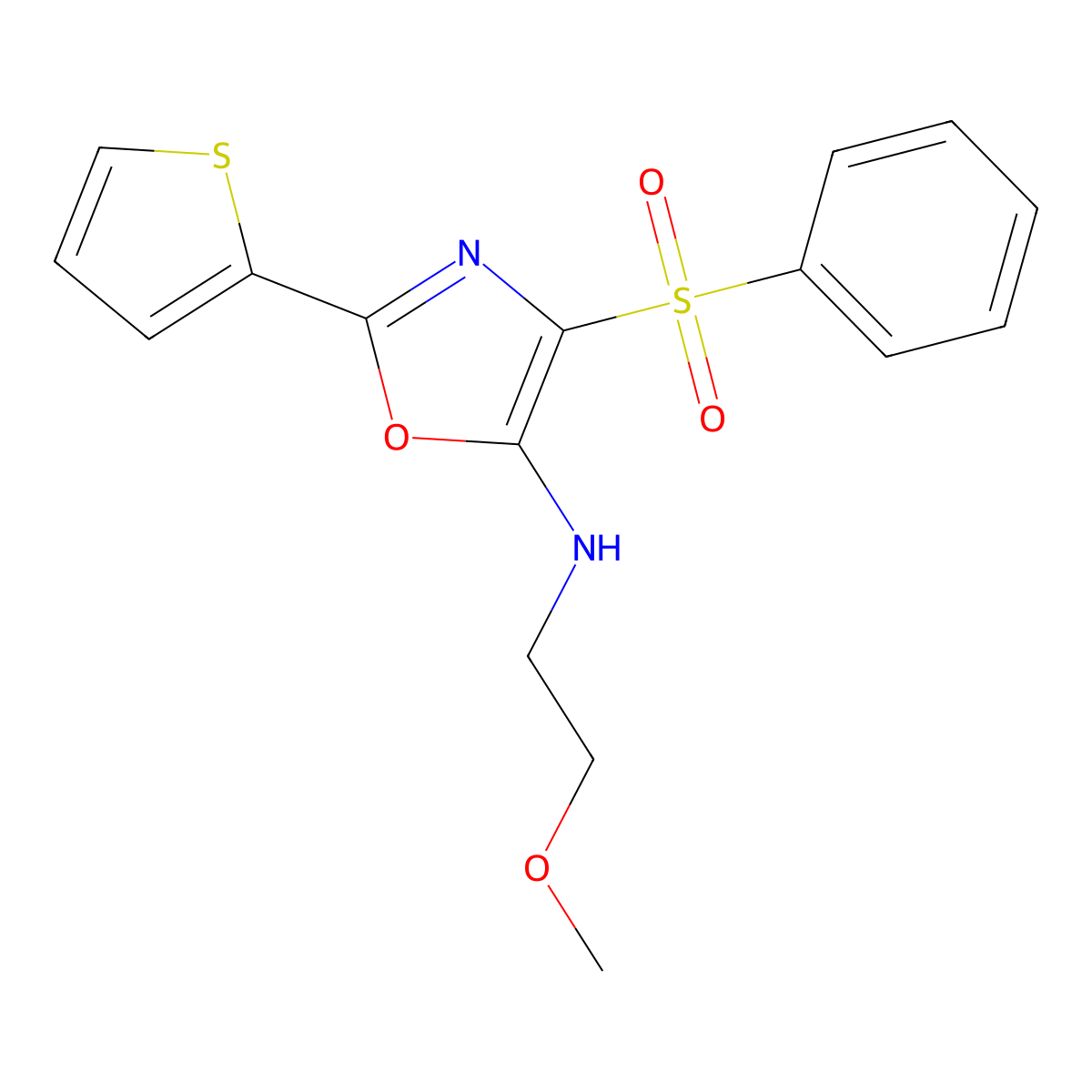 4-(benzenesulfonyl)-N-(2-methoxyethyl)-2-thiophen-2-yl-1,3-oxazol-5-amine molecular structure, CAS 627833-18-5