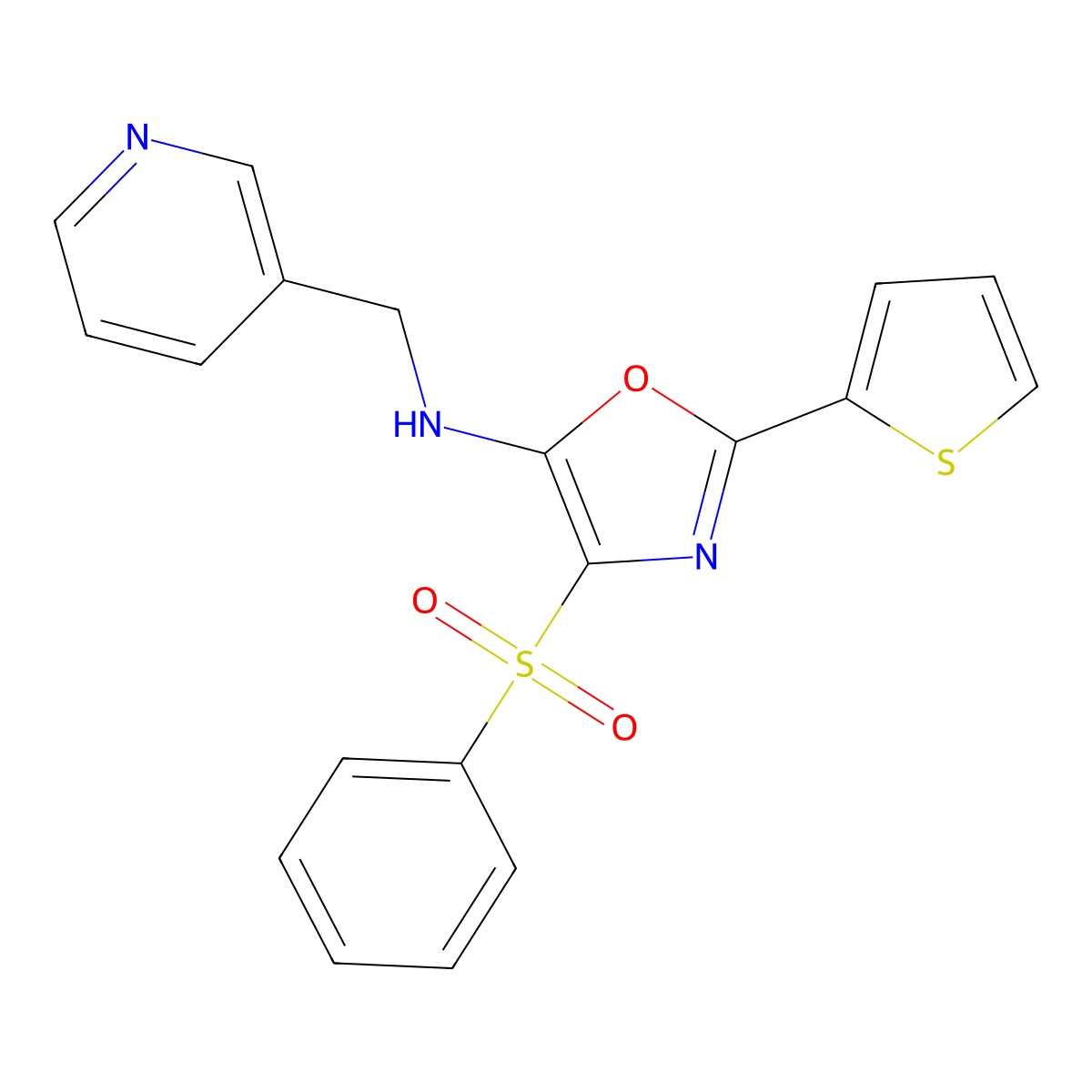 4-(benzenesulfonyl)-N-(pyridin-3-ylmethyl)-2-thiophen-2-yl-1,3-oxazol-5-amine molecular structure, CAS 627833-24-3
