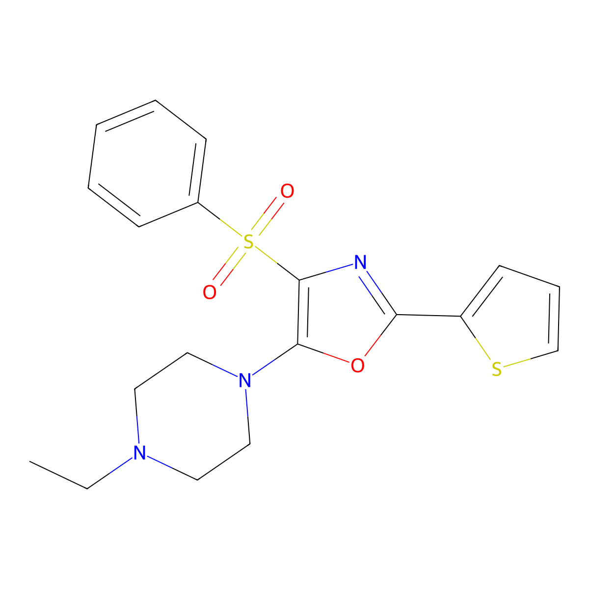 5-(4-Ethylpiperazin-1-yl)-4-(phenylsulfonyl)-2-(thiophen-2-yl)oxazole molecular structure, CAS 627833-25-4