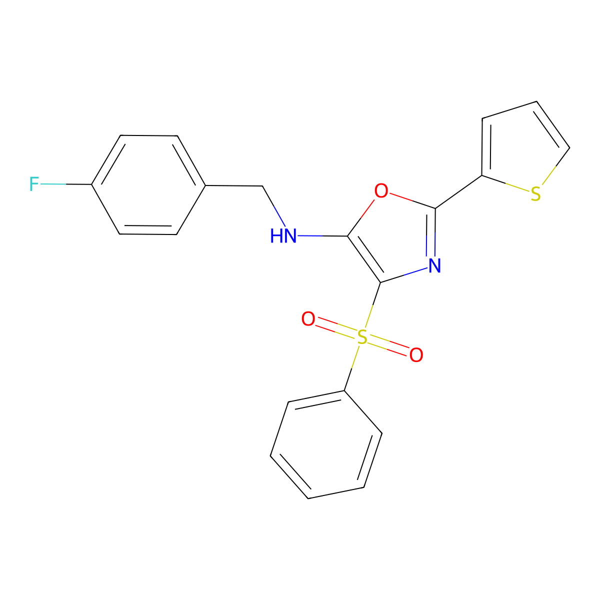 4-(benzenesulfonyl)-N-[(4-fluorophenyl)methyl]-2-thiophen-2-yl-1,3-oxazol-5-amine molecular structure, CAS 627833-26-5